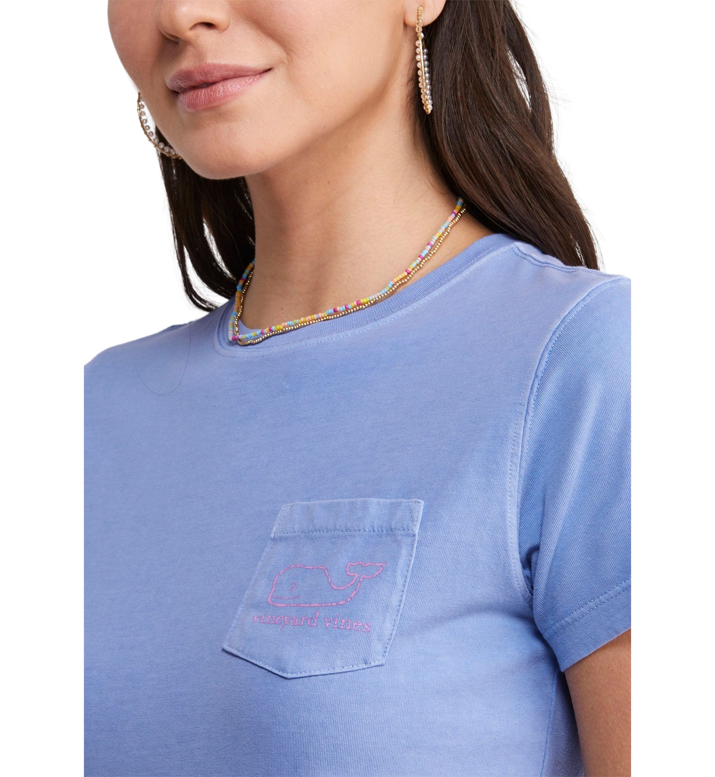 Womens Garment Dyed Vintage Whale Short Sleeve Pocket T-Shirt