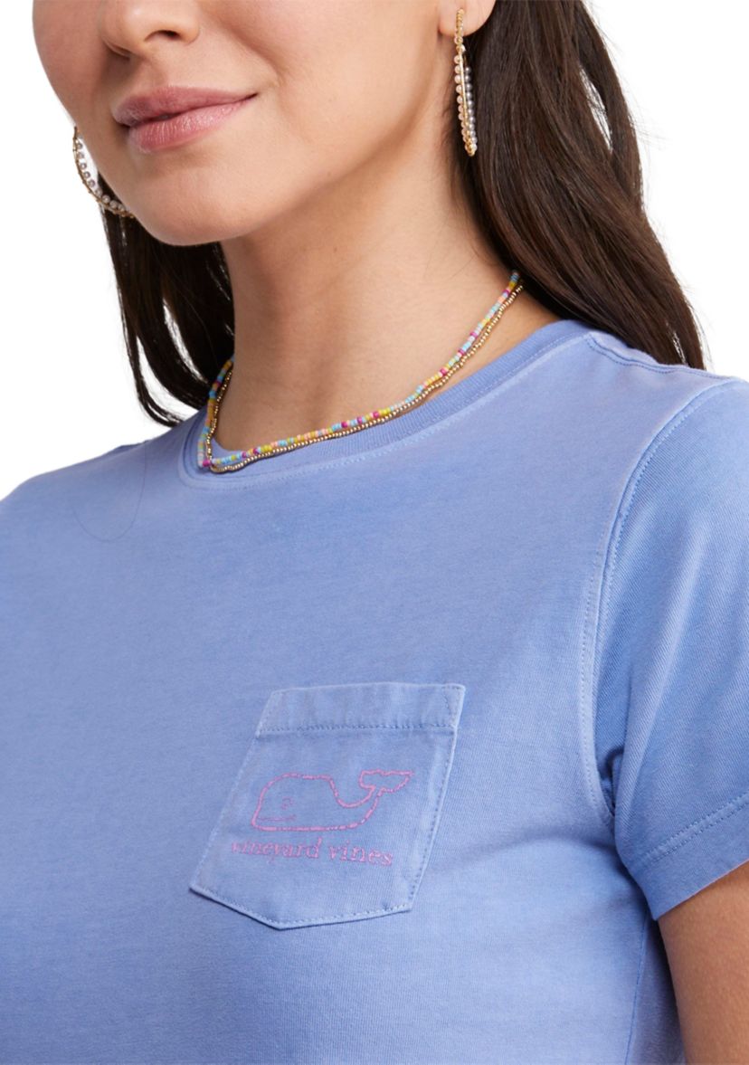 Womens Garment Dyed Vintage Whale Short Sleeve Pocket T-Shirt