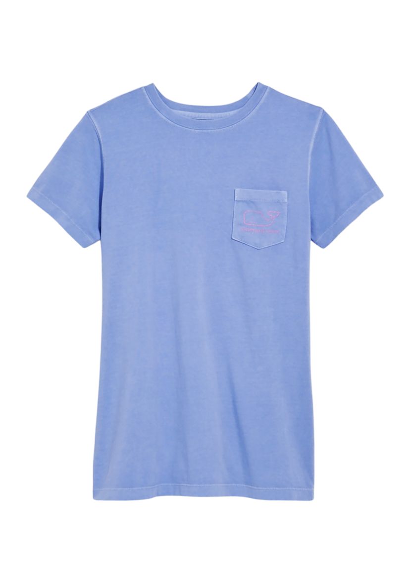 Womens Garment Dyed Vintage Whale Short Sleeve Pocket T-Shirt