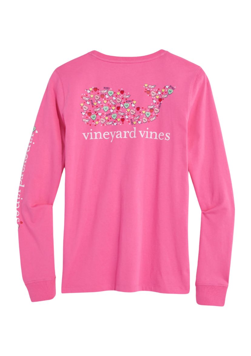 Womens Valentines Day Icons Whale Fill Long Sleeve Pocket Graphic T-Shirt
