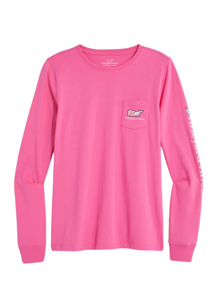 Womens Valentines Day Icons Whale Fill Long Sleeve Pocket Graphic T-Shirt