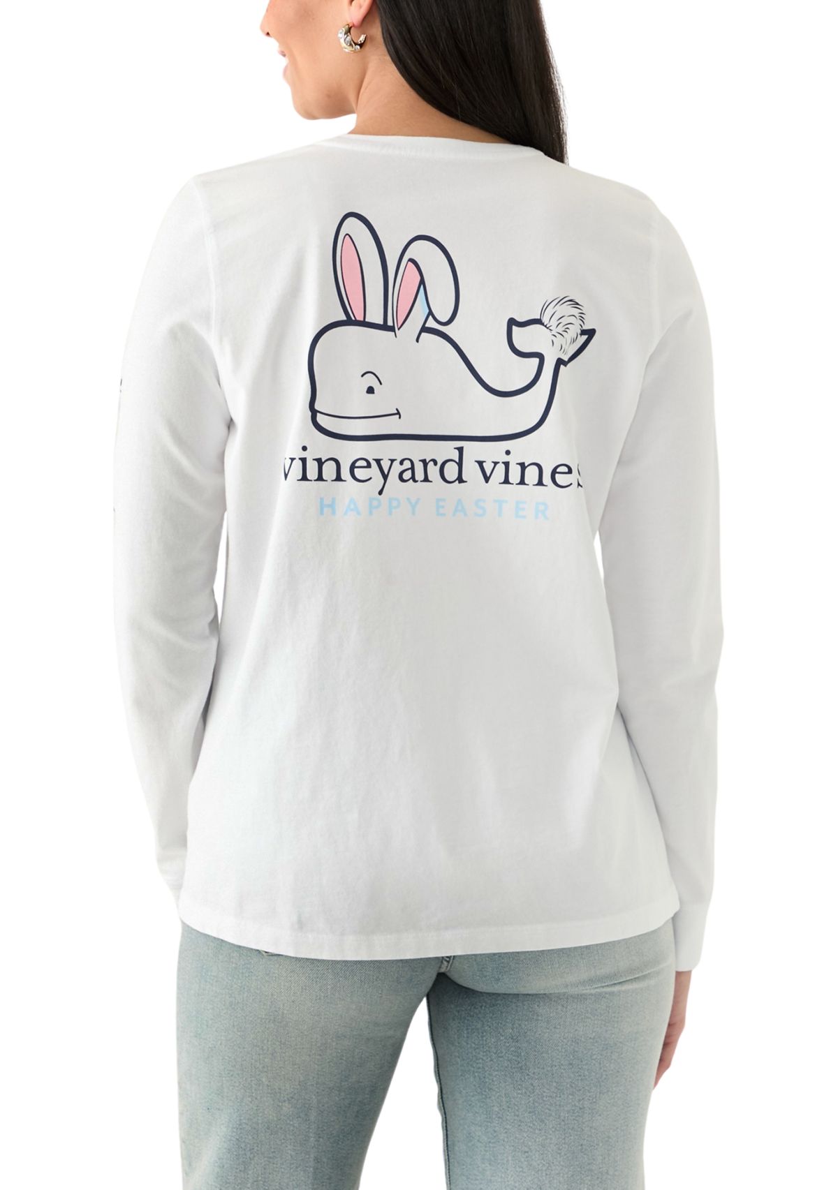 Womens Long Sleeve Easter Whale Graphic T-Shirt