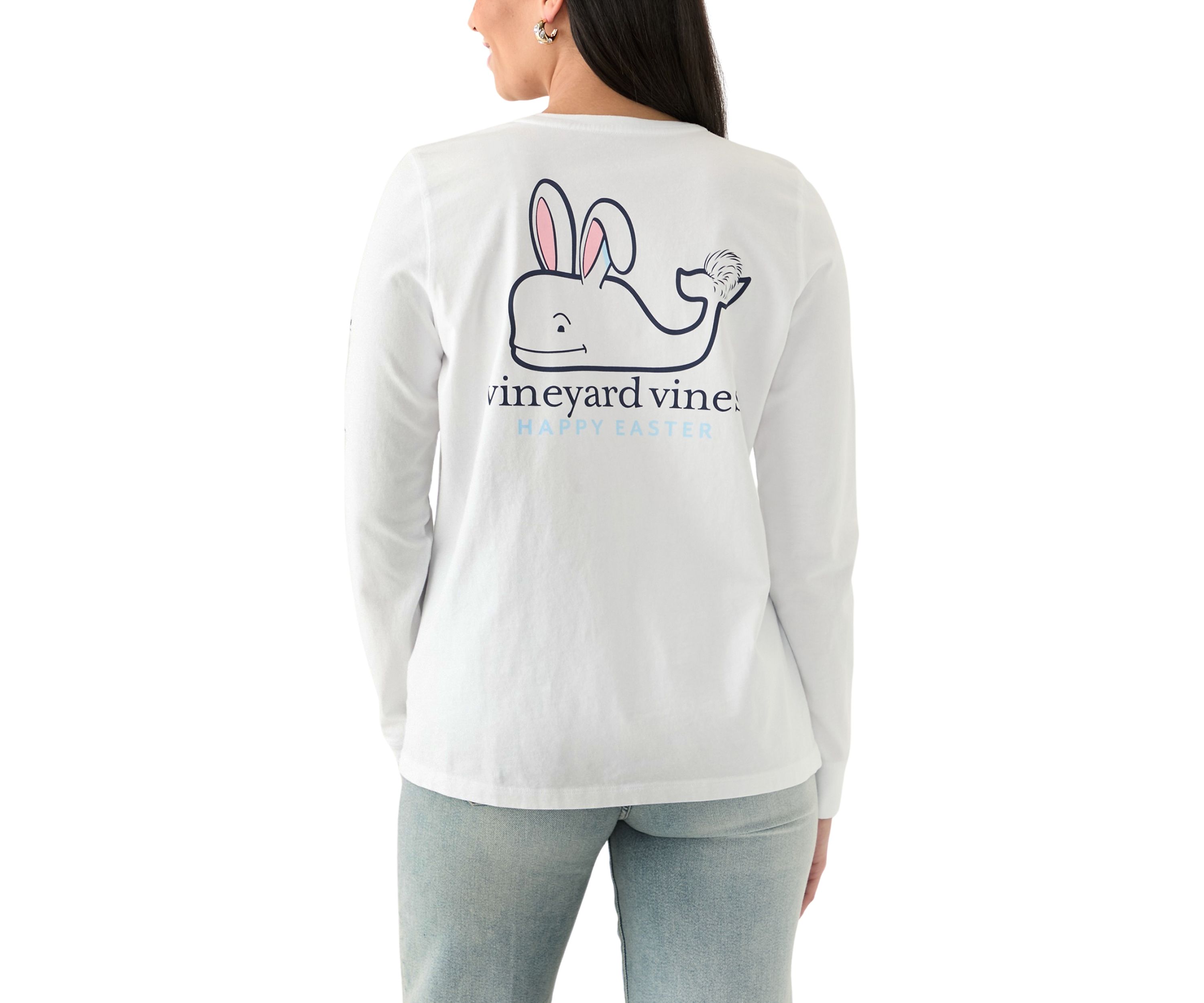 Womens Long Sleeve Easter Whale Graphic T-Shirt