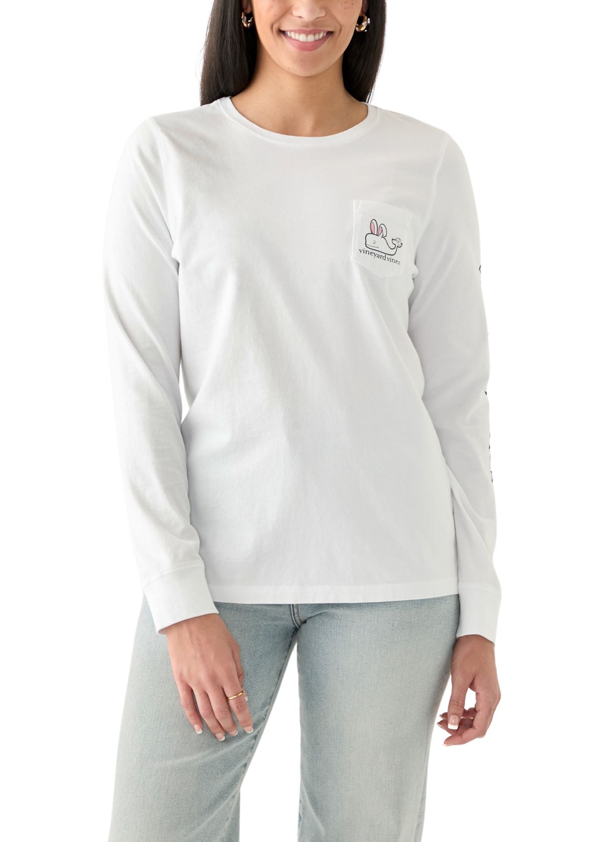 Womens Long Sleeve Easter Whale Graphic T-Shirt