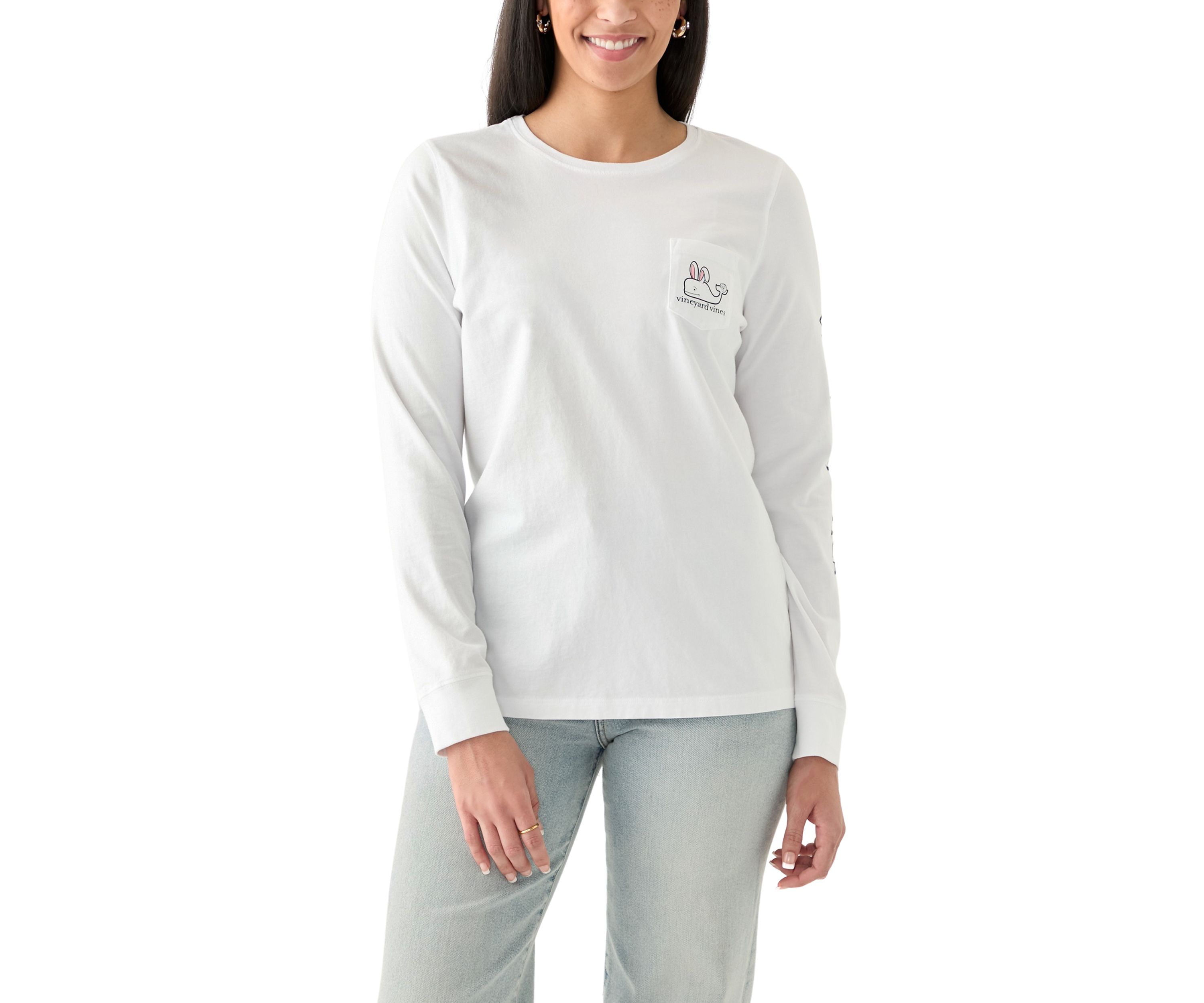 Womens Long Sleeve Easter Whale Graphic T-Shirt