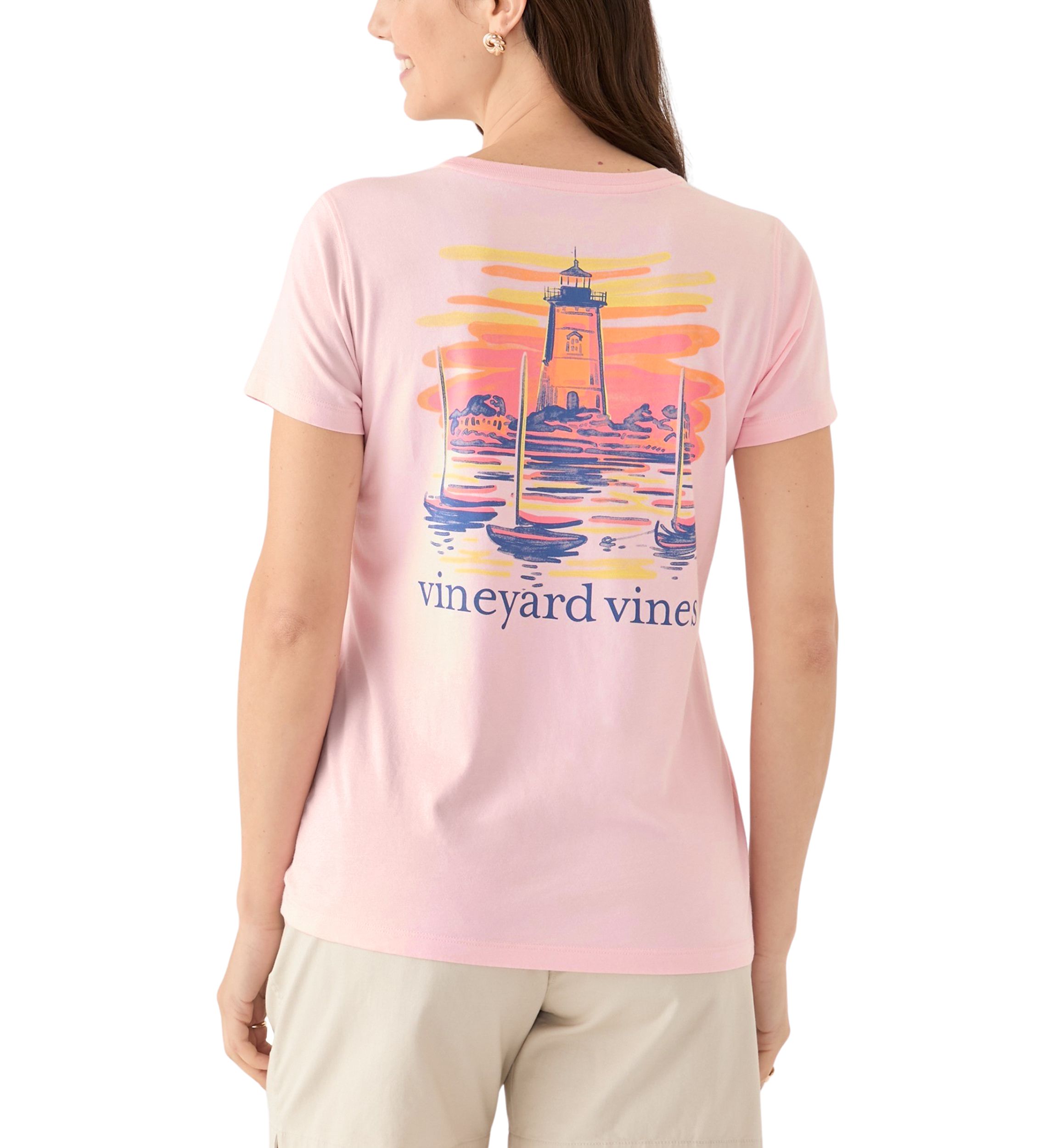 Womens Painted Lighthouse Pocket T-Shirt