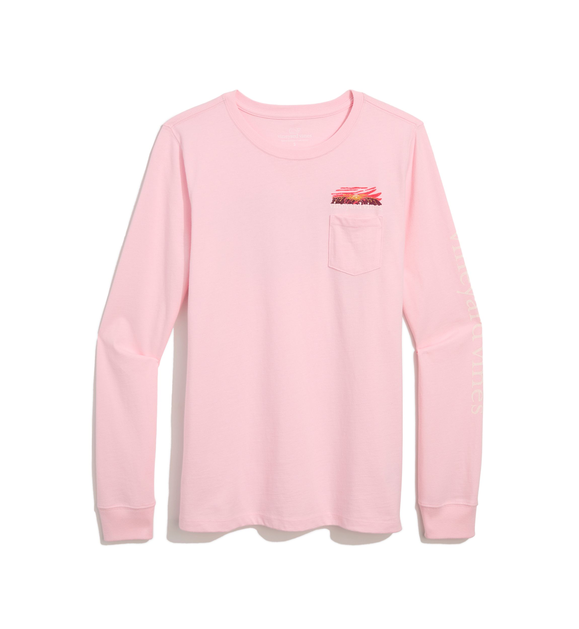 Womens Long Sleeve Sunset Graphic Pocket T-Shirt