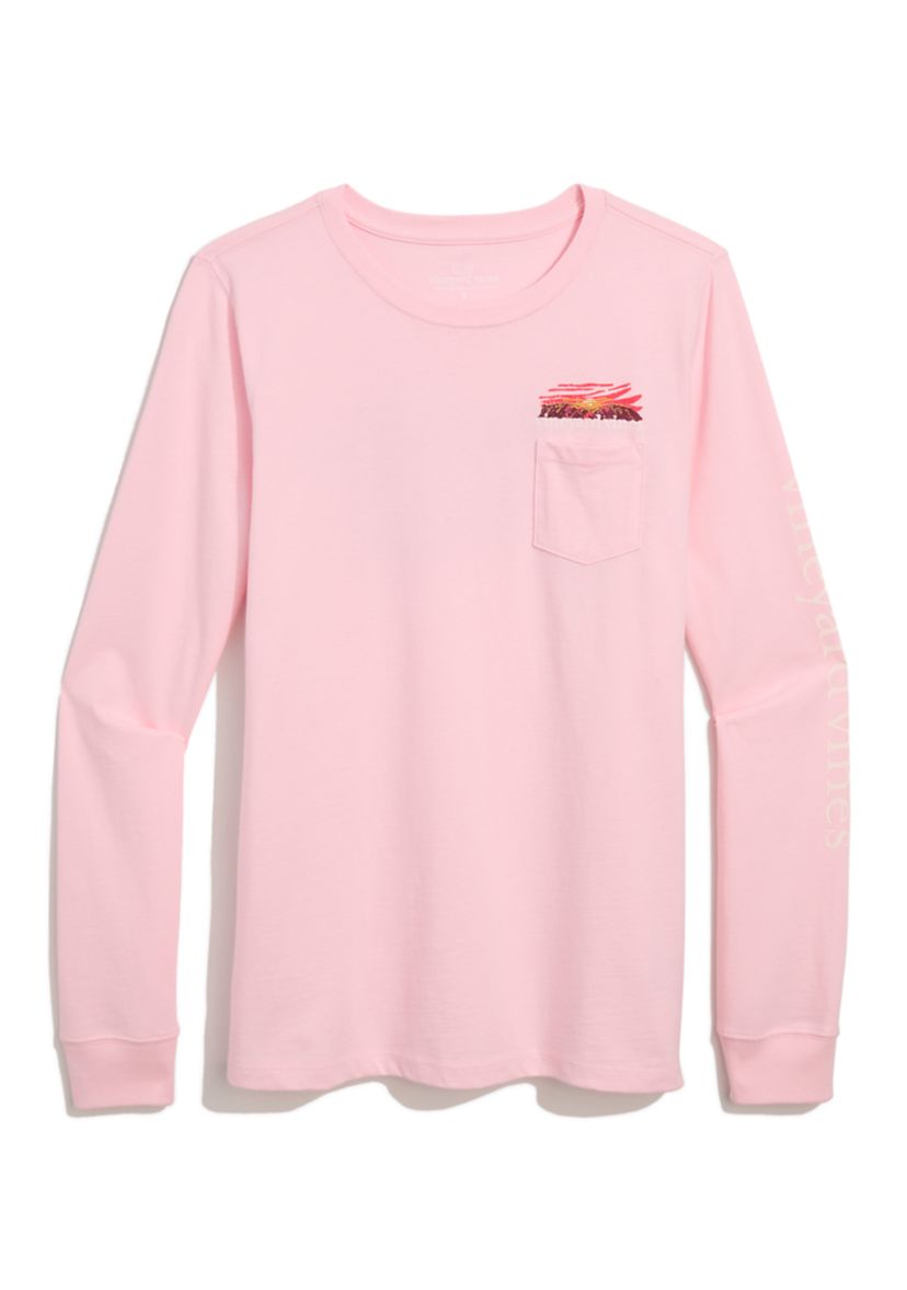 Womens Long Sleeve Sunset Graphic Pocket T-Shirt