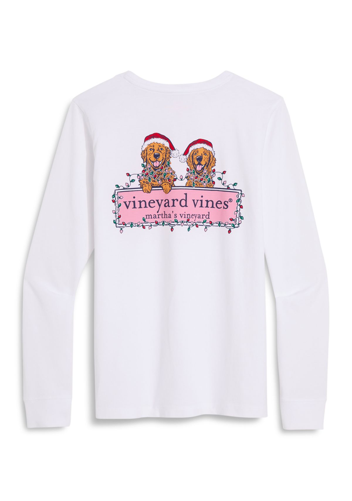 Womens Long Sleeve Santa Hat Dogs Graphic T-Shirt