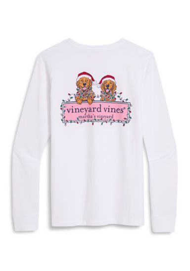 Women's Long Sleeve Santa Hat Dogs Graphic T-Shirt