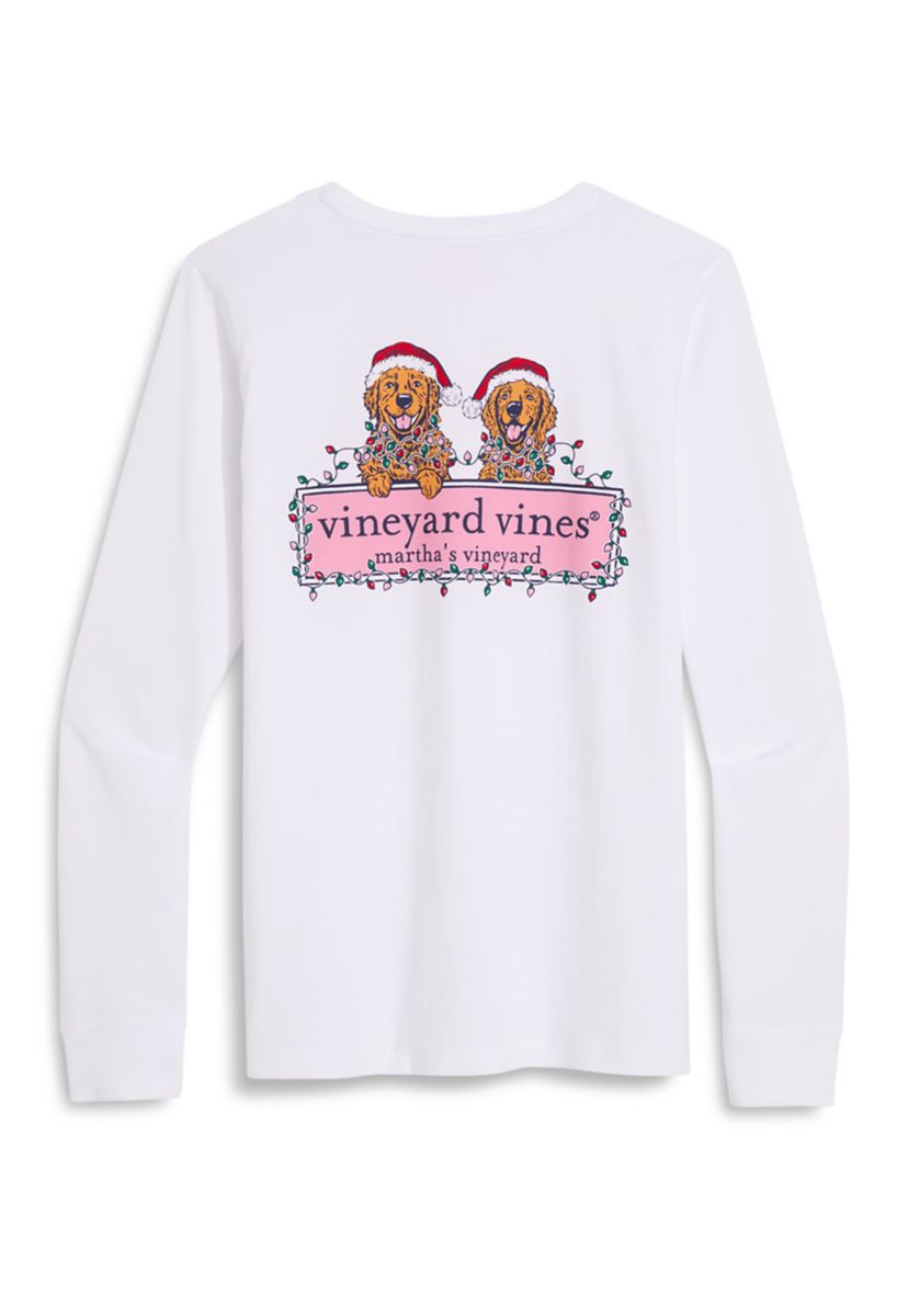 Womens Long Sleeve Santa Hat Dogs Graphic T-Shirt