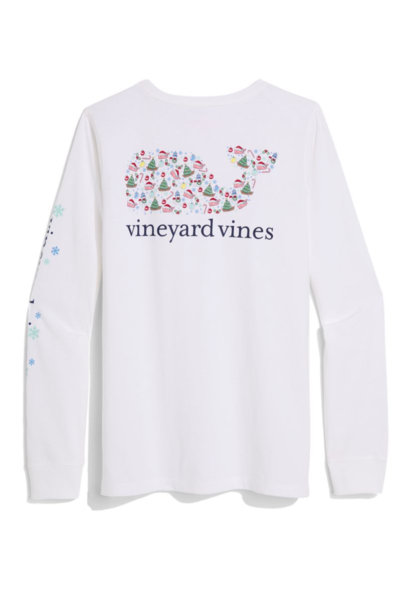 Womens Long Sleeve Christmas Filled Whale Icon Graphic T-Shirt 