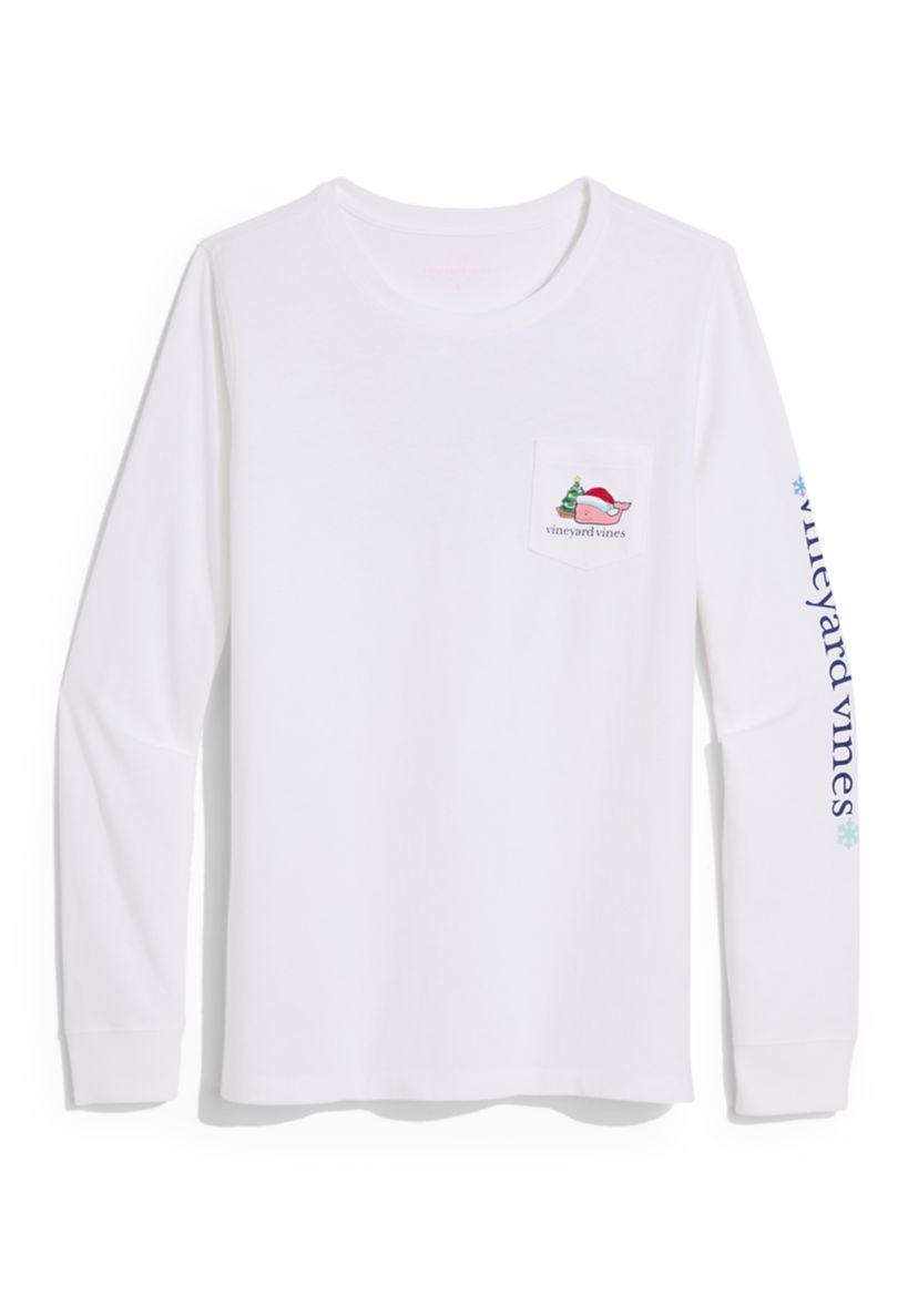 Womens Long Sleeve Christmas Filled Whale Icon Graphic T-Shirt 