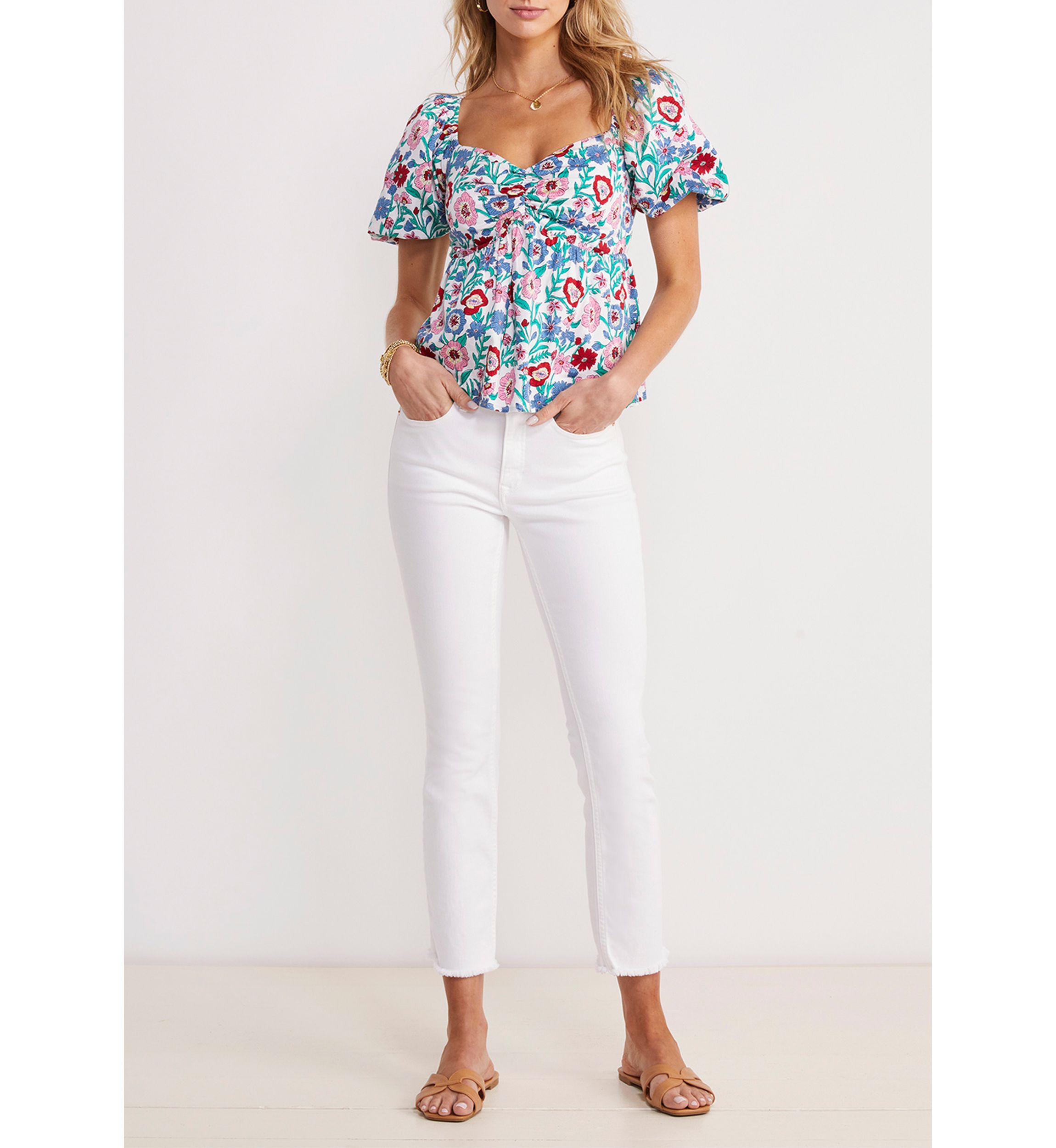 Multi Floral Puff Sleeve Top