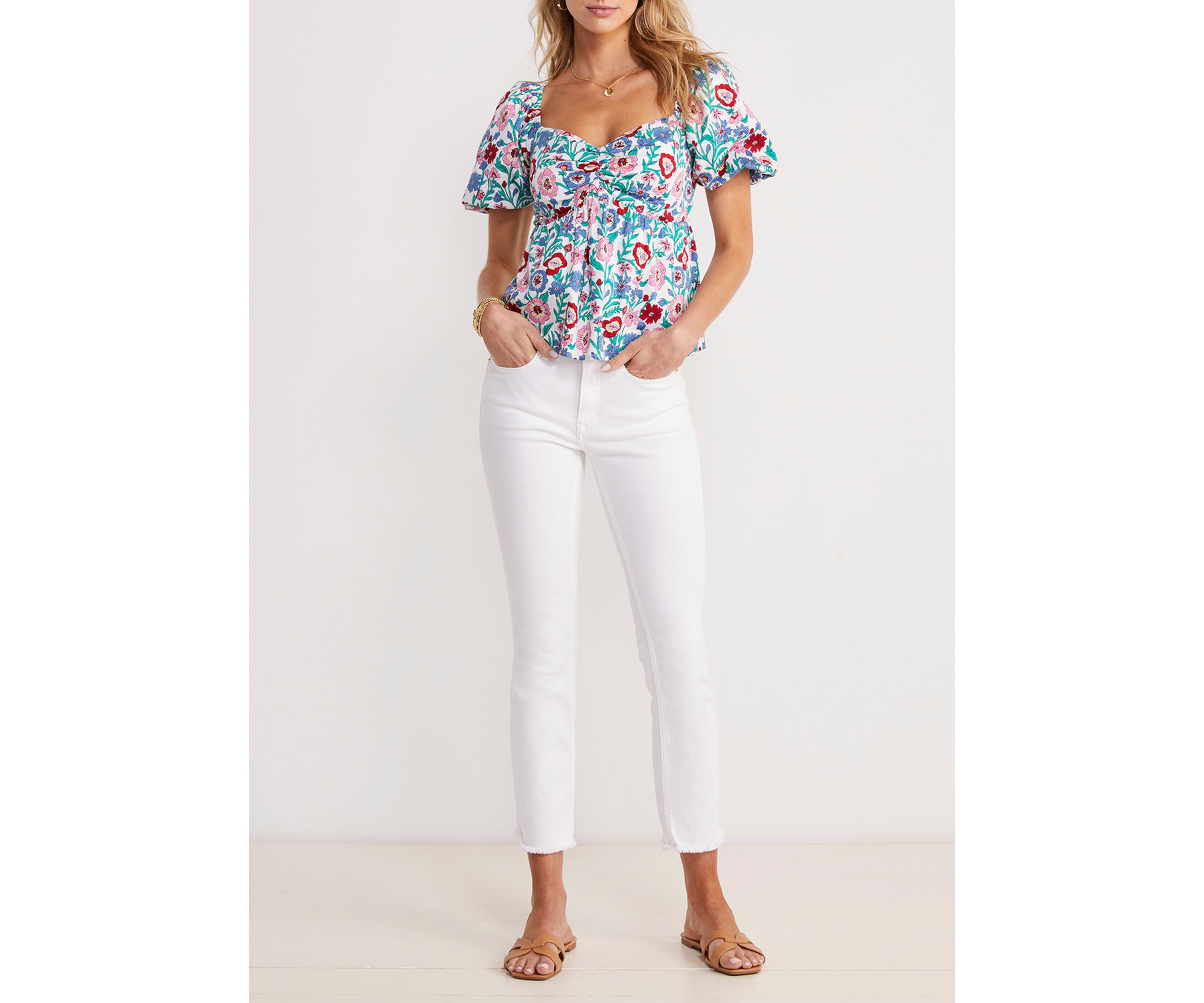 Multi Floral Puff Sleeve Top