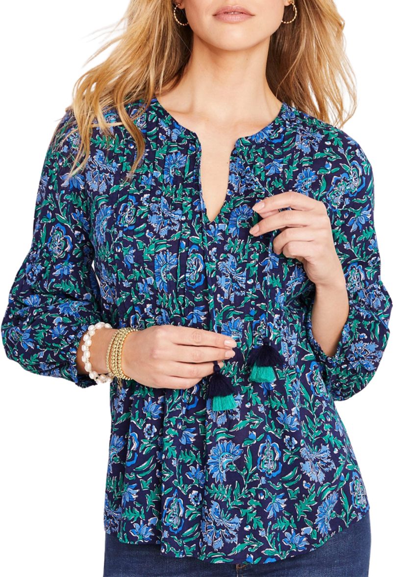 Womens Floral Pleated Top