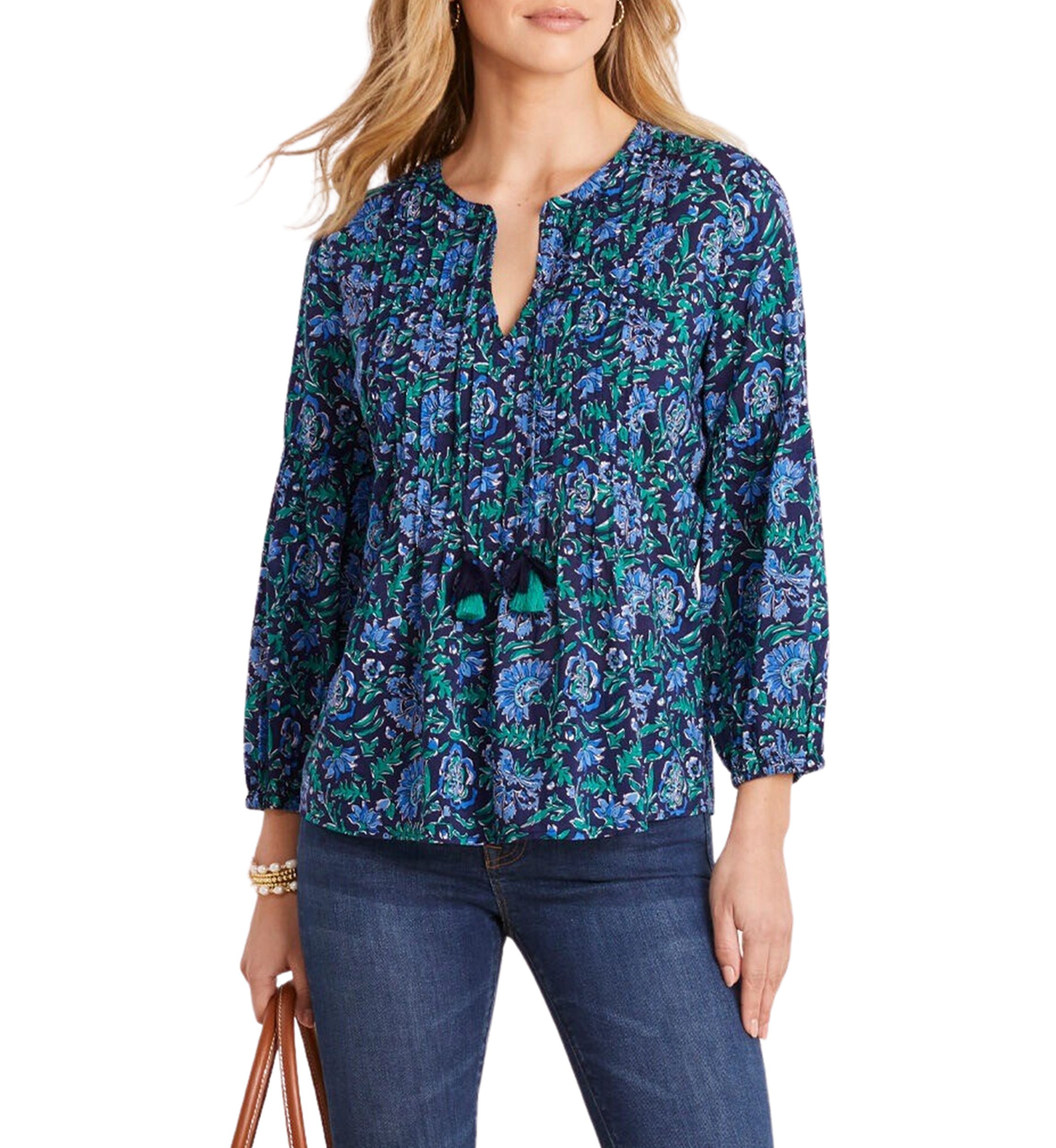 Womens Floral Pleated Top