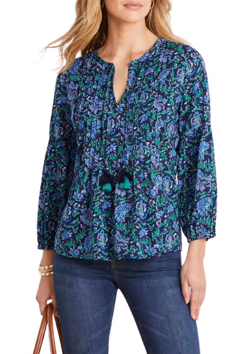 Womens Floral Pleated Top