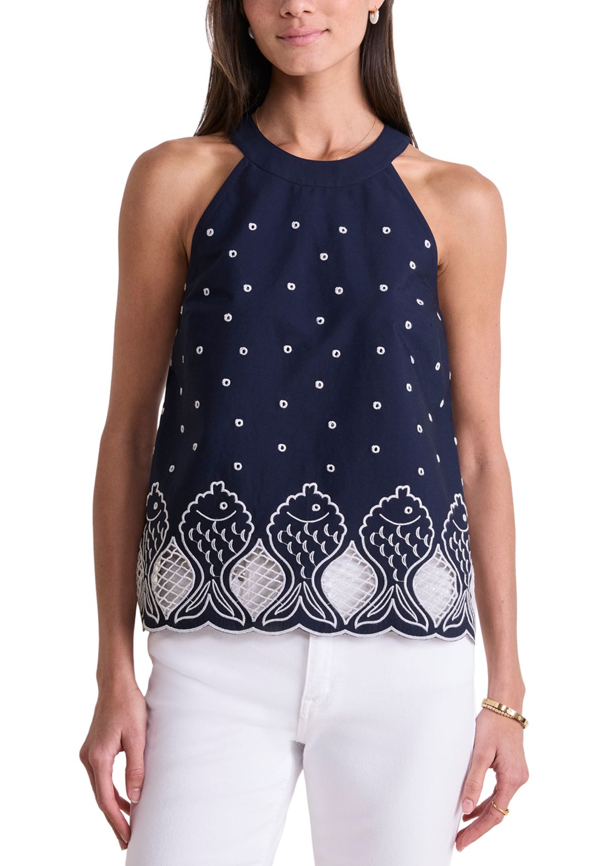Womens Eyelet Fish Halter Top