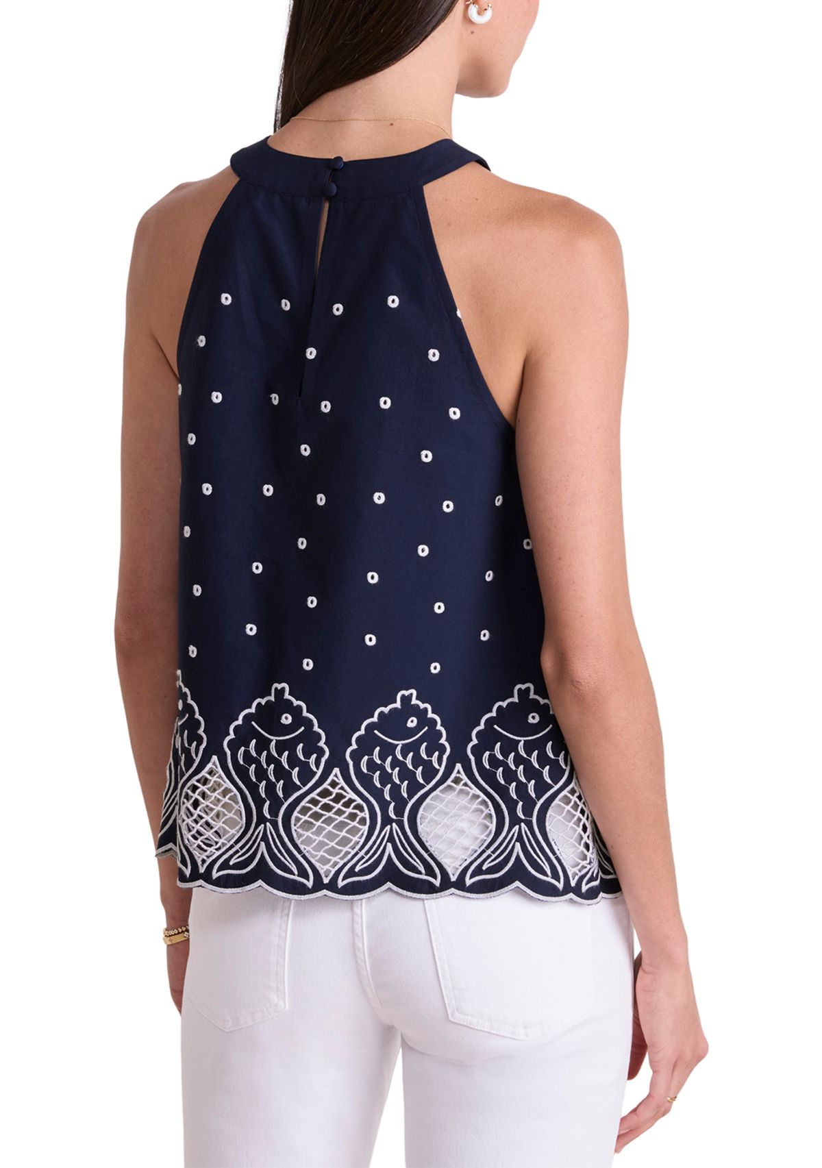 Womens Eyelet Fish Halter Top