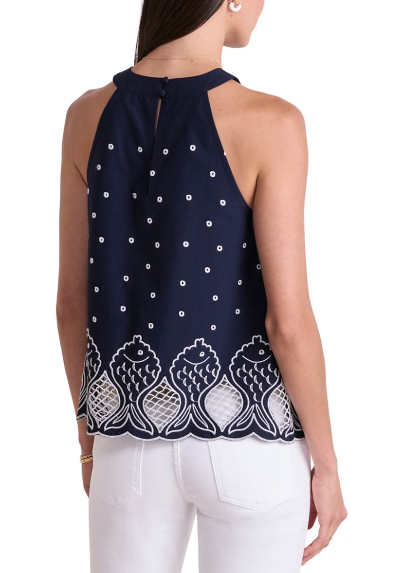 Womens Eyelet Fish Halter Top