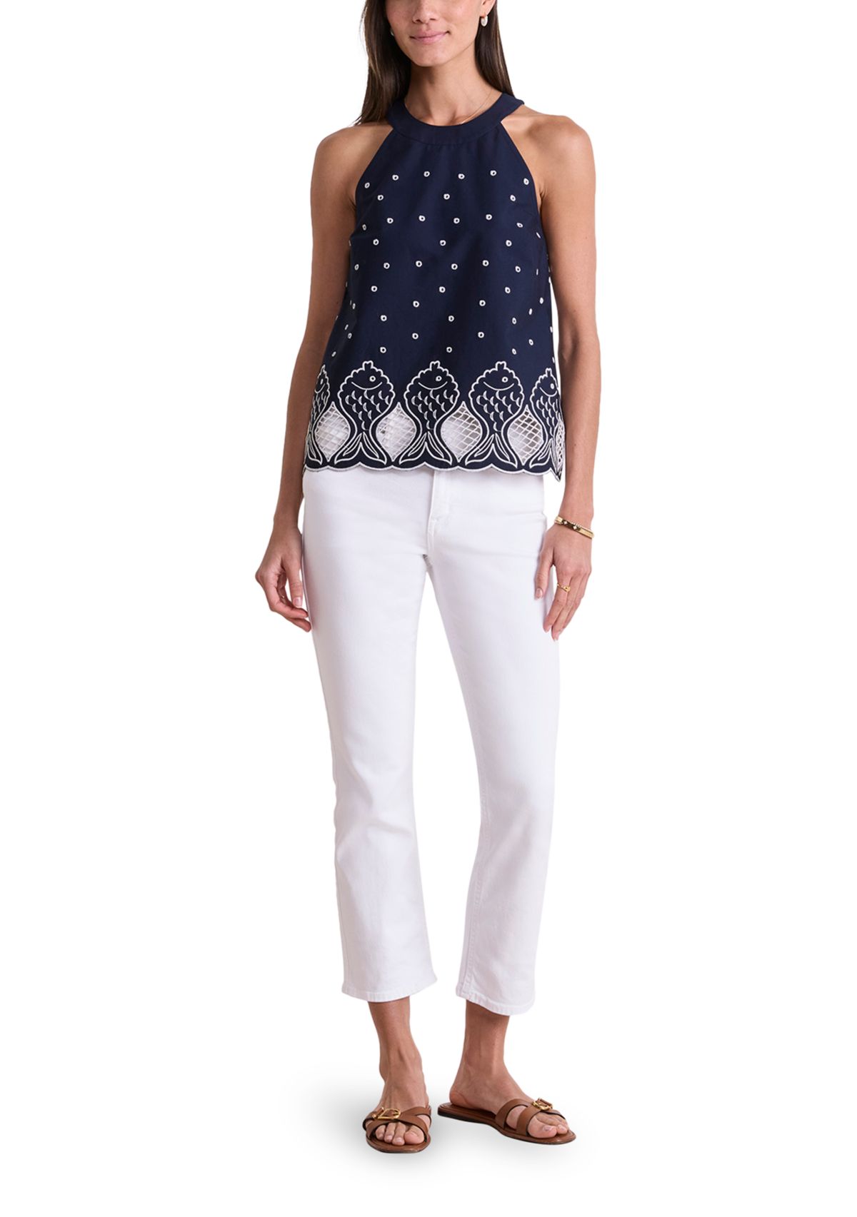 Womens Eyelet Fish Halter Top