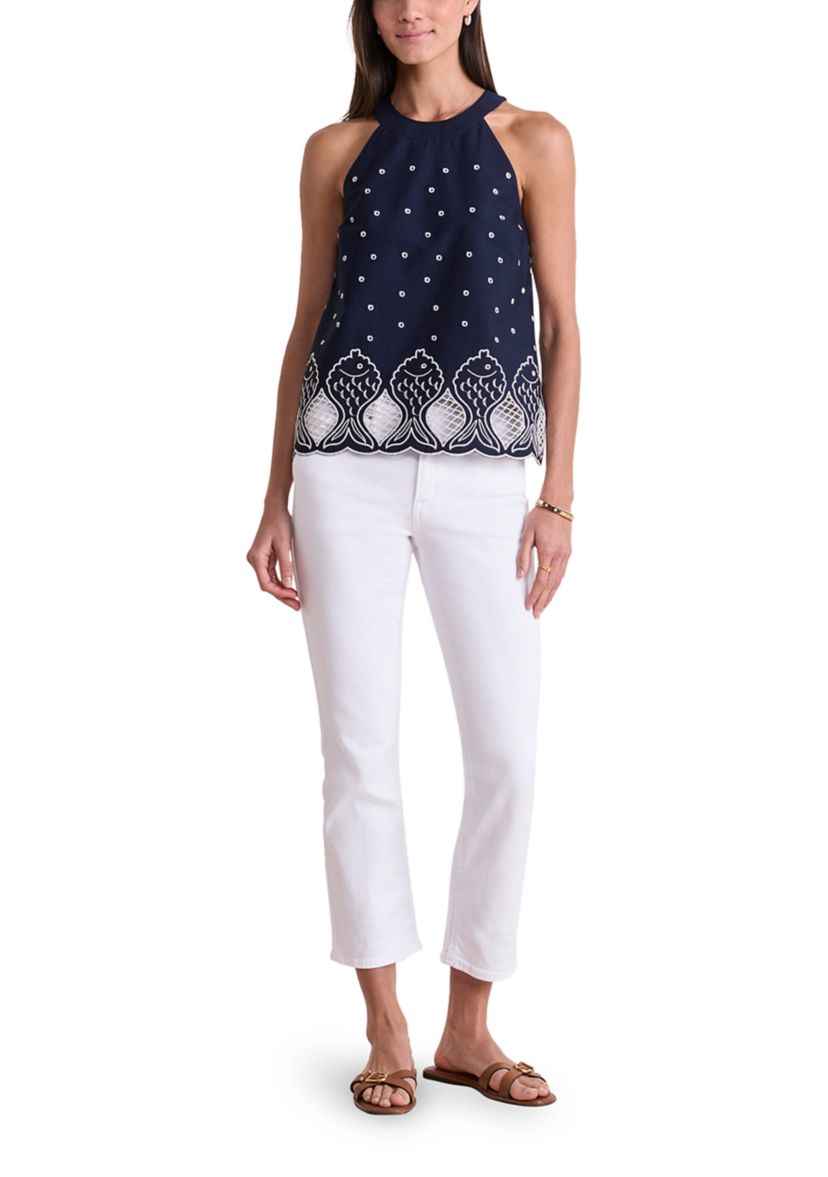 Womens Eyelet Fish Halter Top