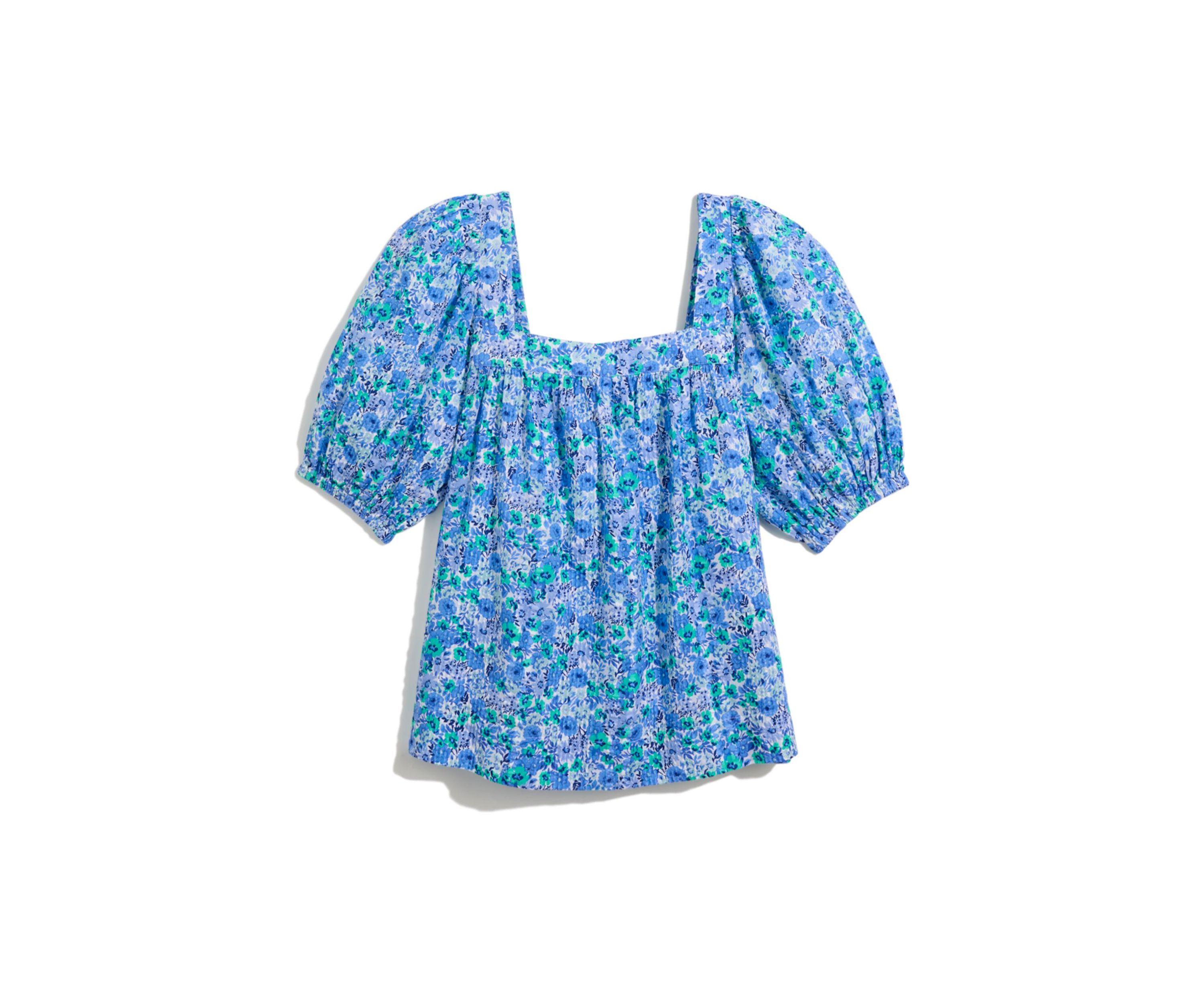 Womens Short Sleeve Square Neck Seersucker Top 