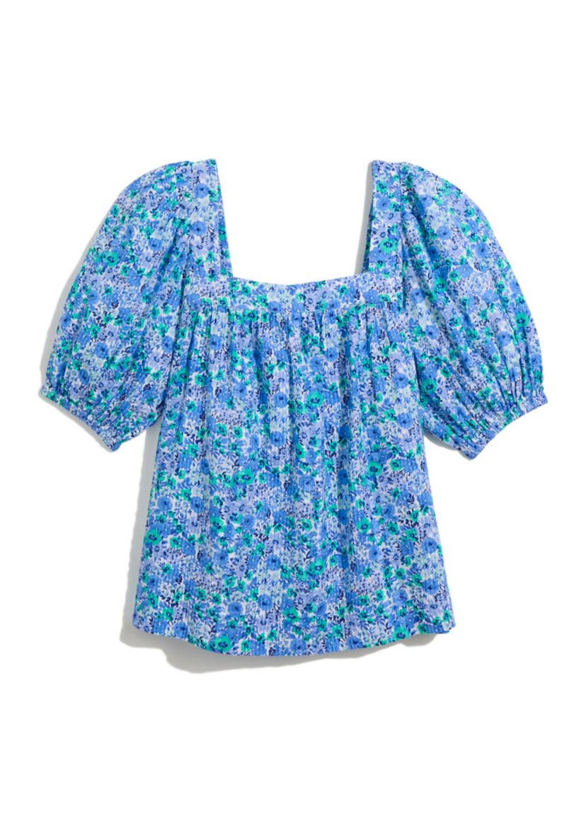 Womens Short Sleeve Square Neck Seersucker Top 