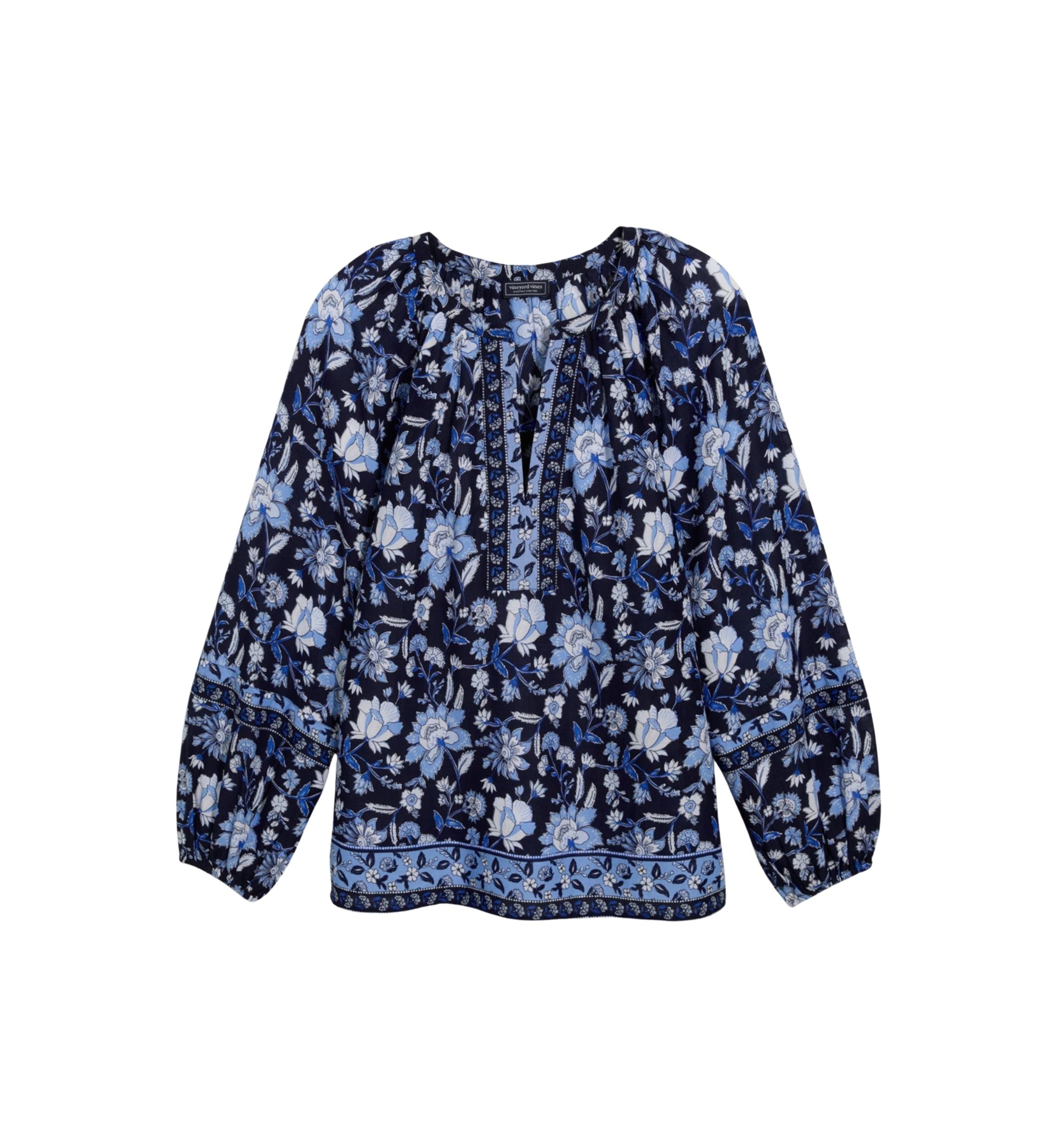 Womens Long Sleeve V-Neck Popover Top
