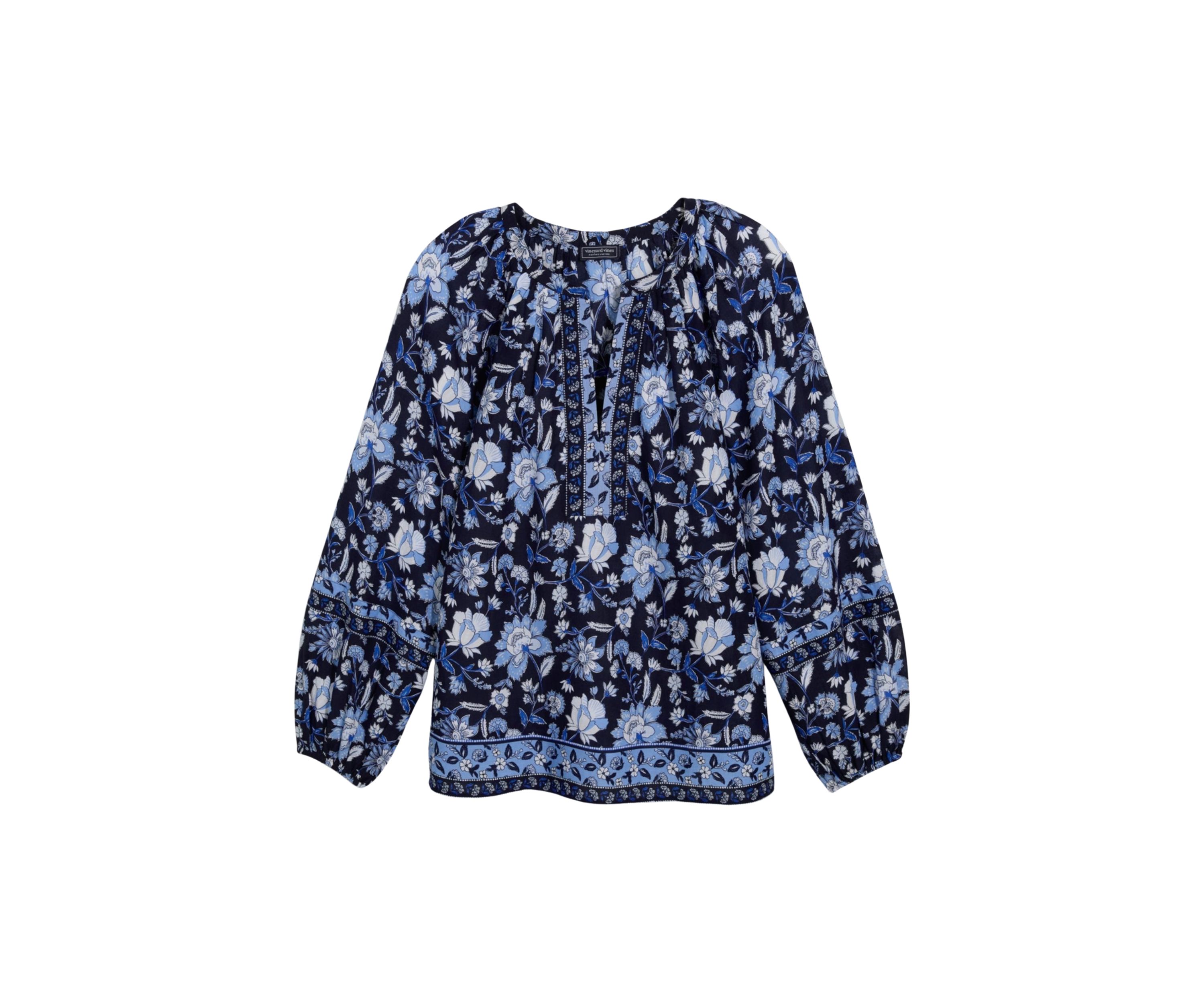 Womens Long Sleeve V-Neck Popover Top