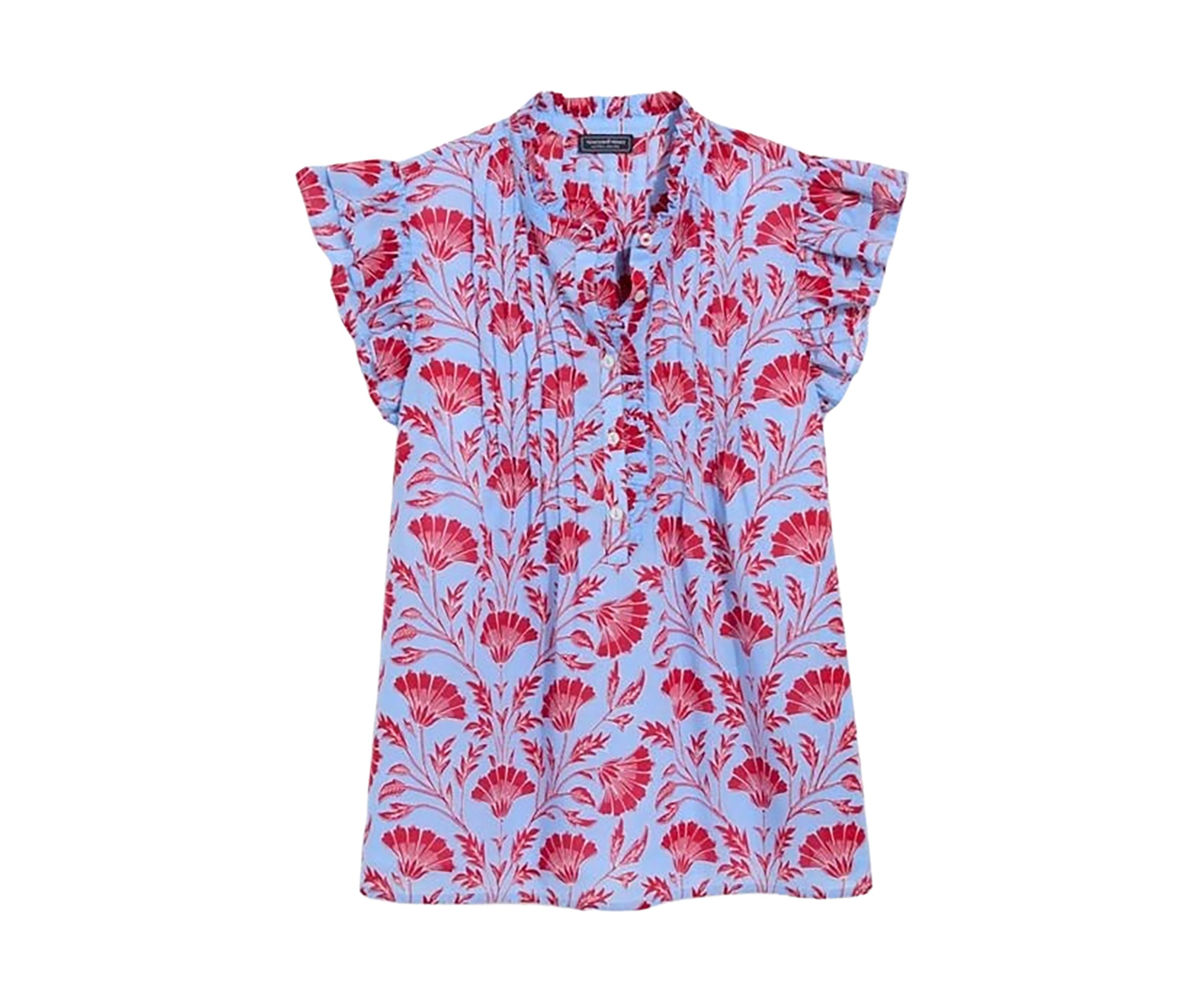 Womens Pintuck Flutter Sleeve Printed Top