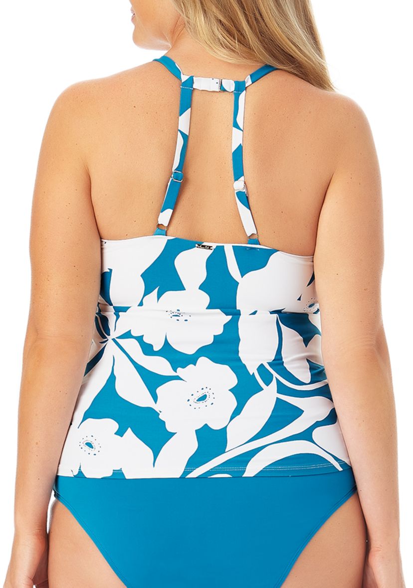 Plus Size Botanical Print High Neck Tankini Swim Top