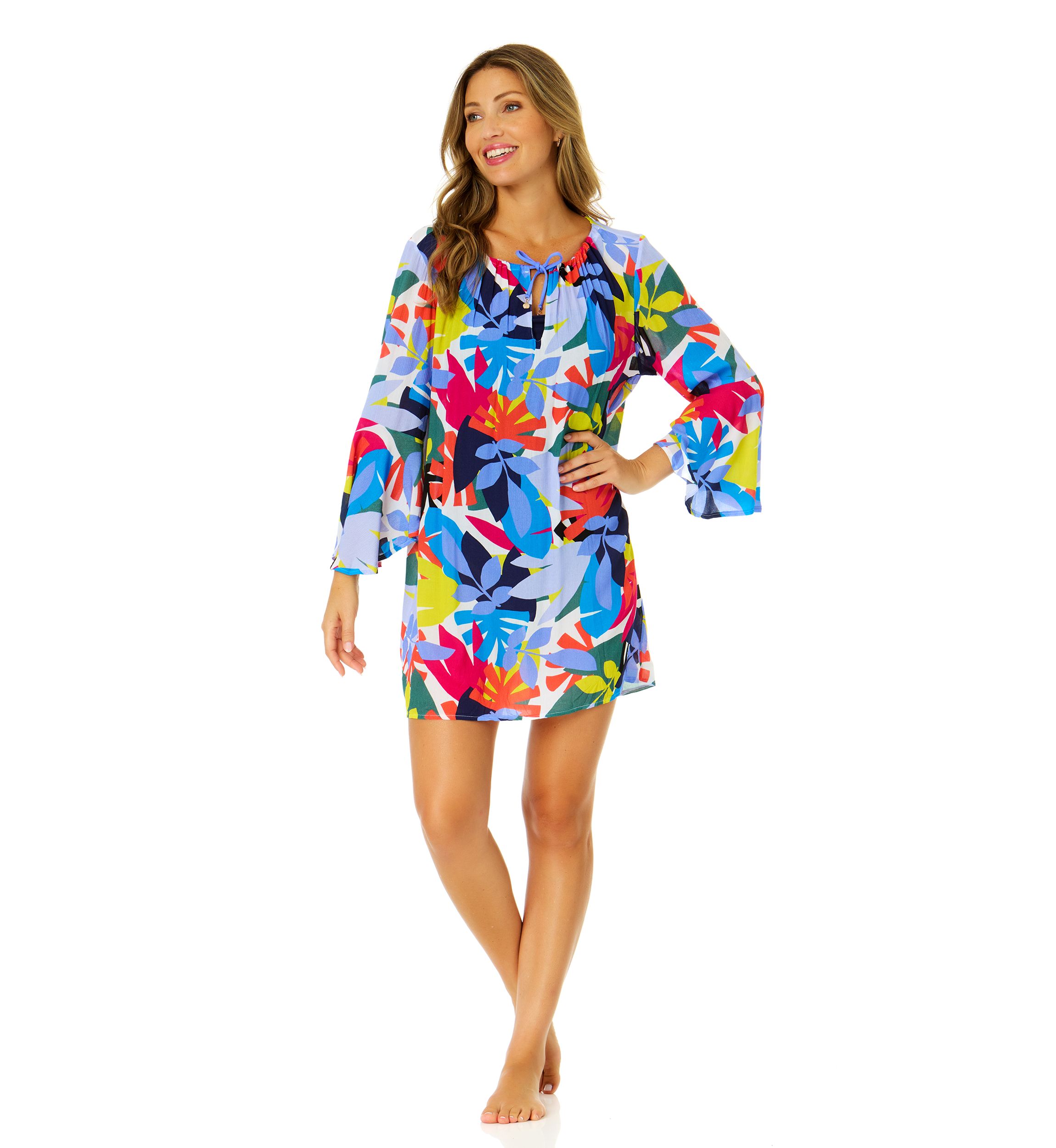 Tropical Stamp Bell Sleeve Tunic 