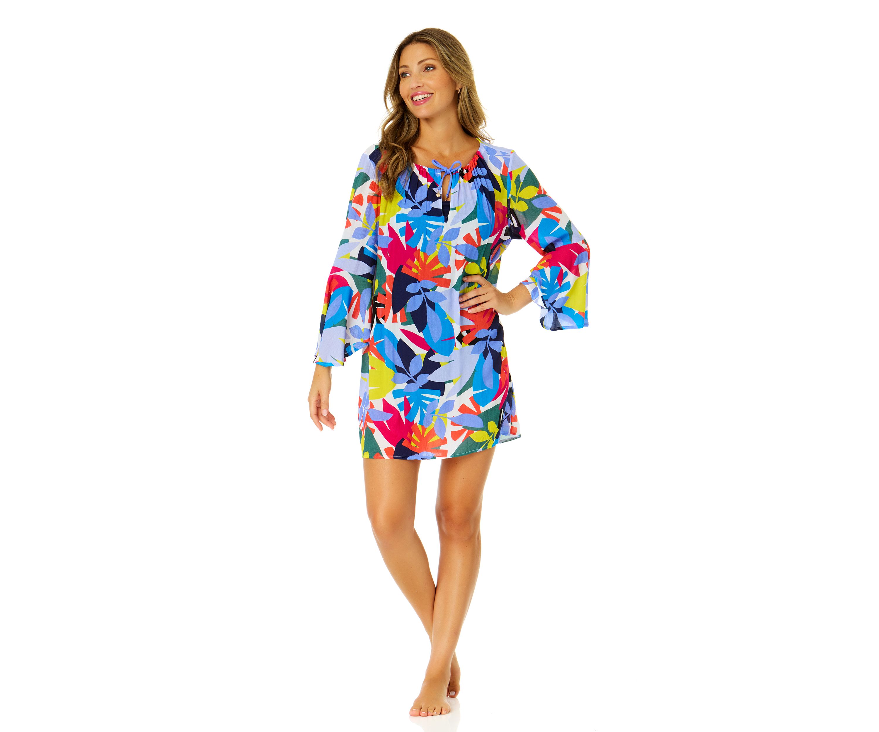 Tropical Stamp Bell Sleeve Tunic 