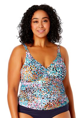 Anne Cole Plus Size Sunset Dot Underwire Tankini Swim Top belk