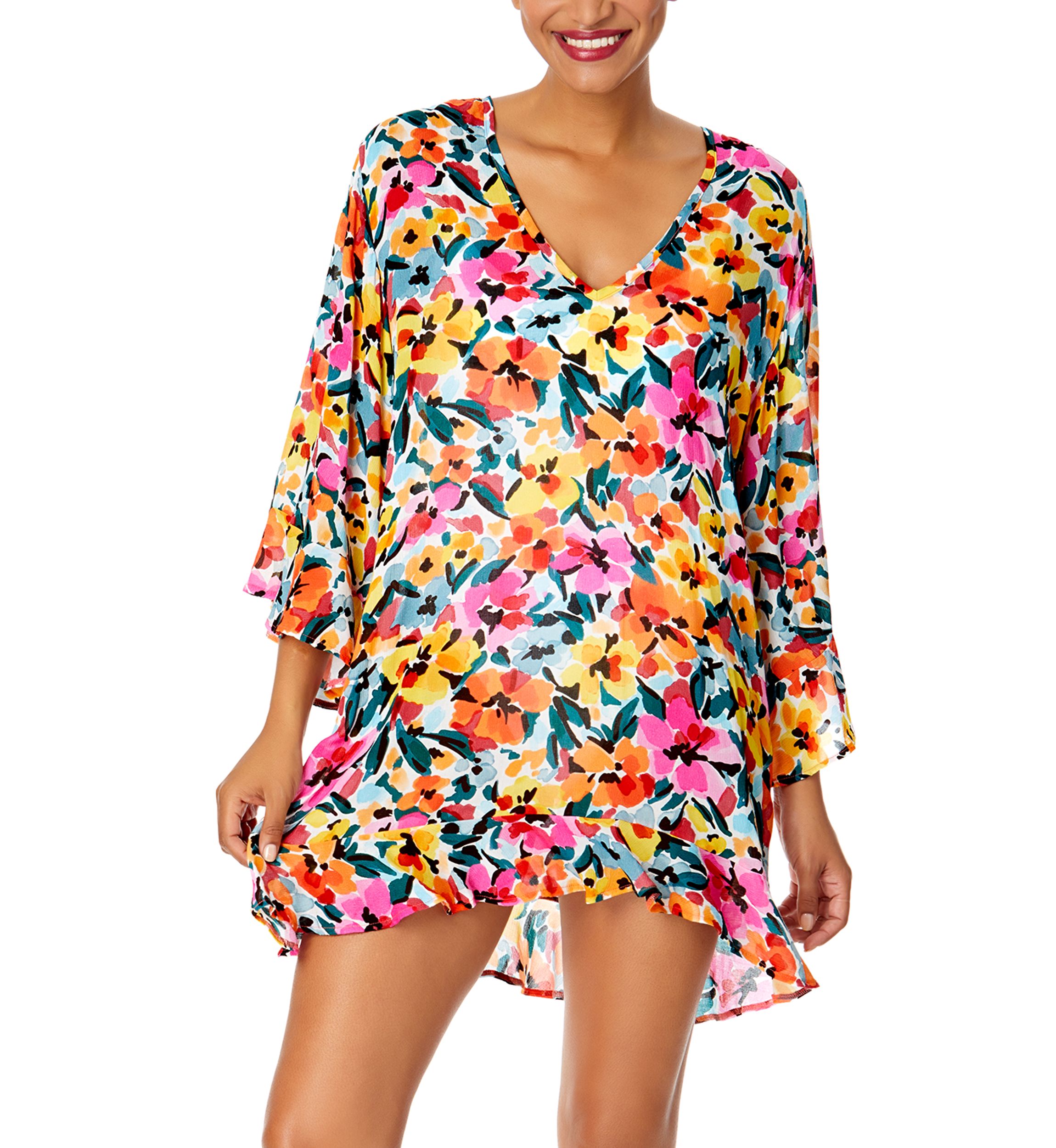 Floral Print Flounce Tunic Swim Cover Up