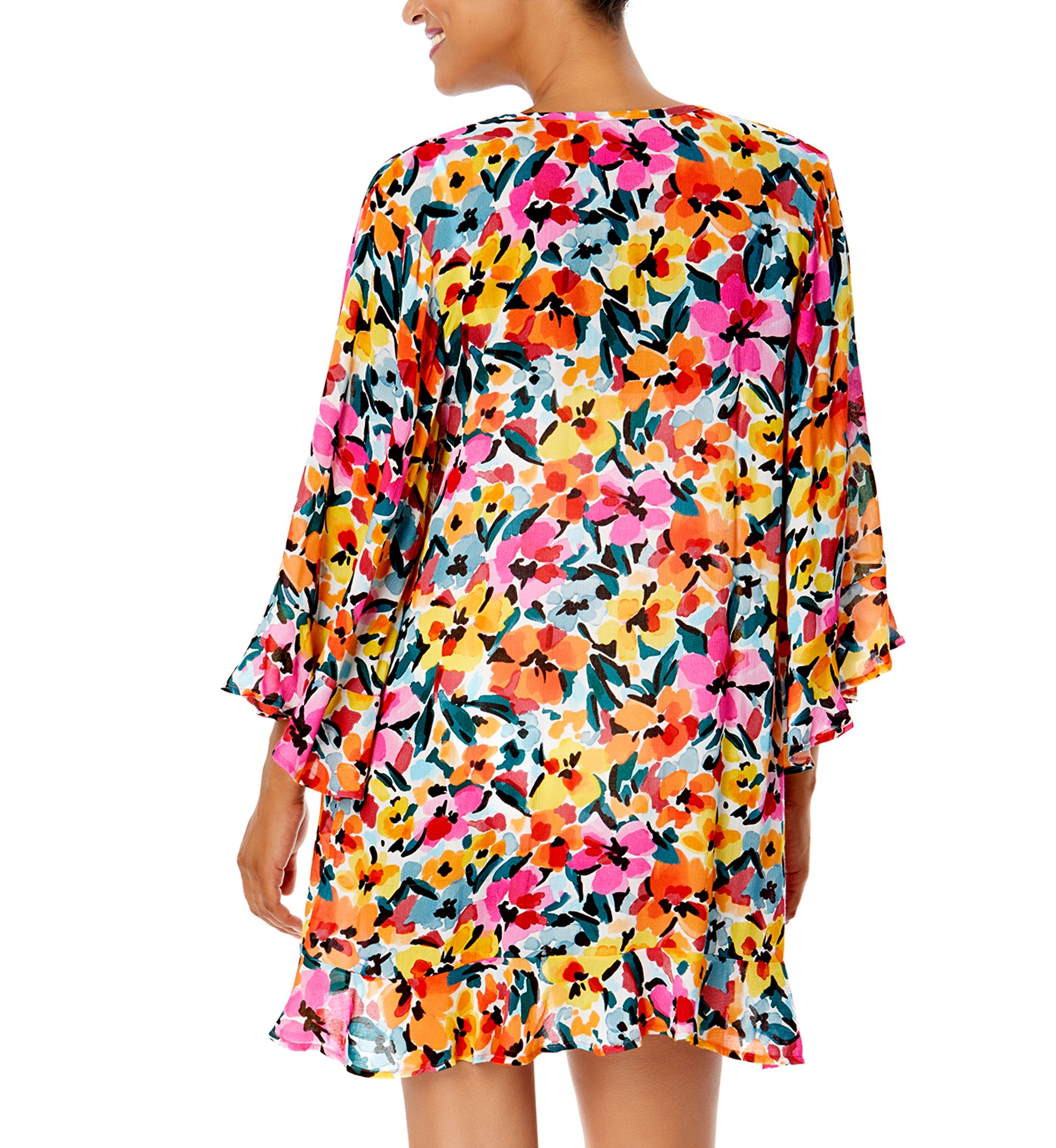 Floral Print Flounce Tunic Swim Cover Up