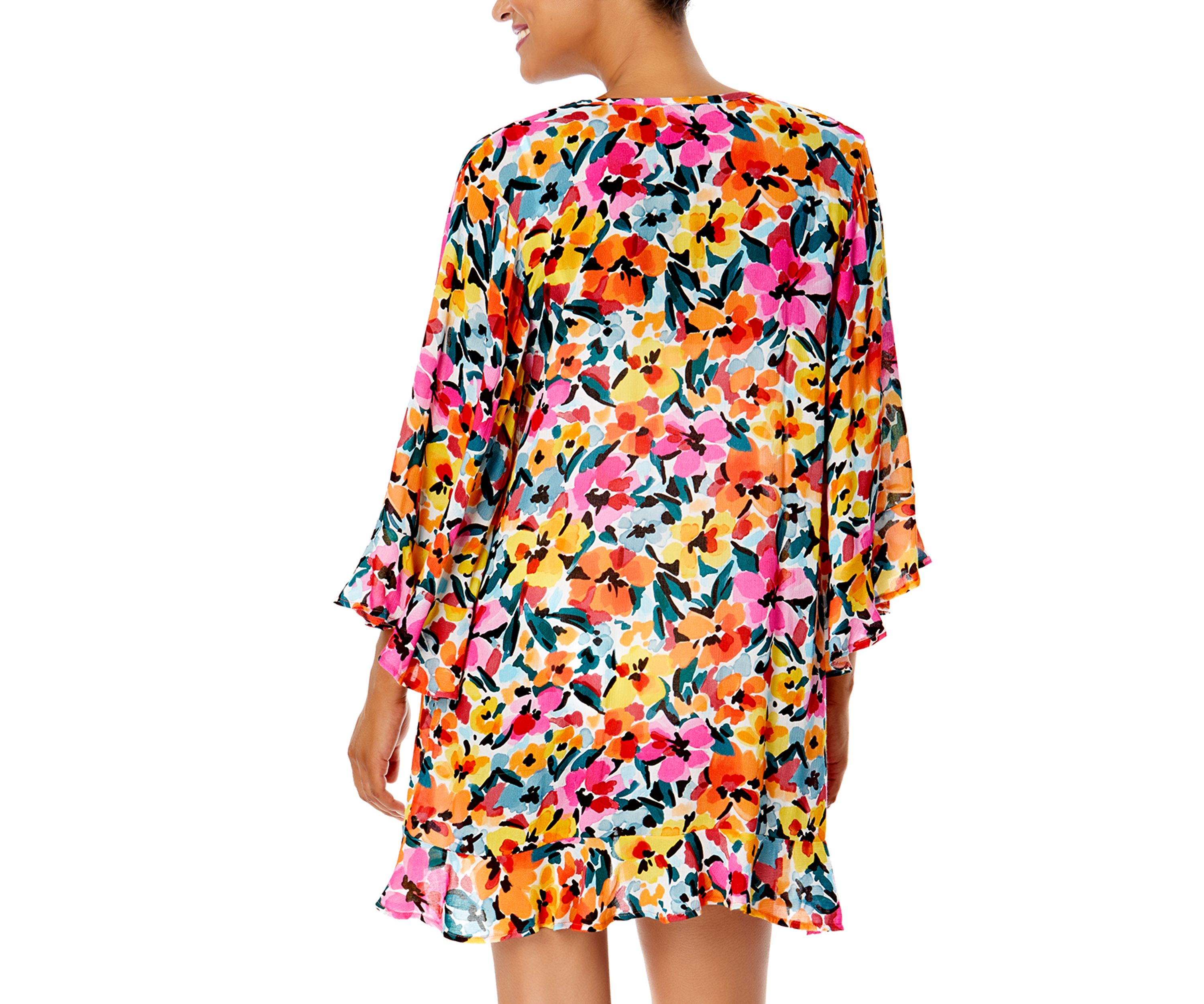 Floral Print Flounce Tunic Swim Cover Up