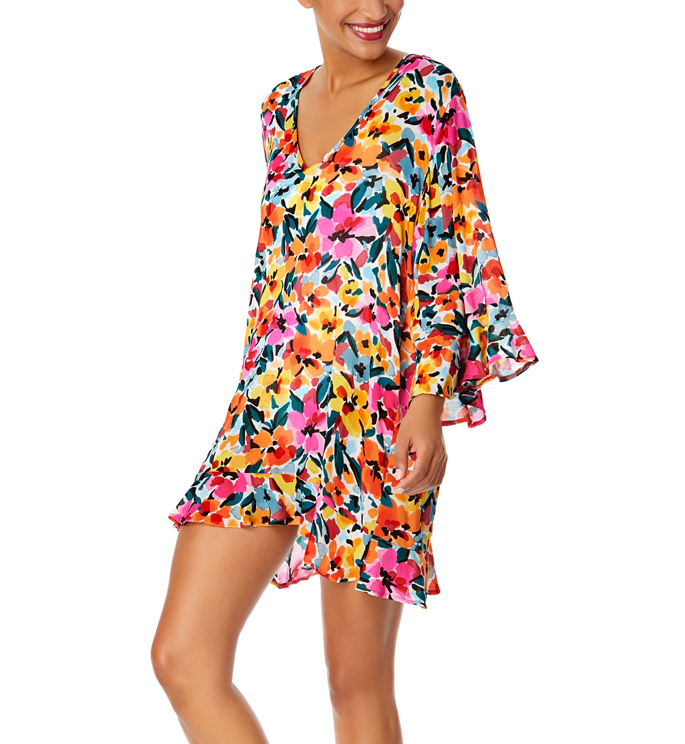 Floral Print Flounce Tunic Swim Cover Up