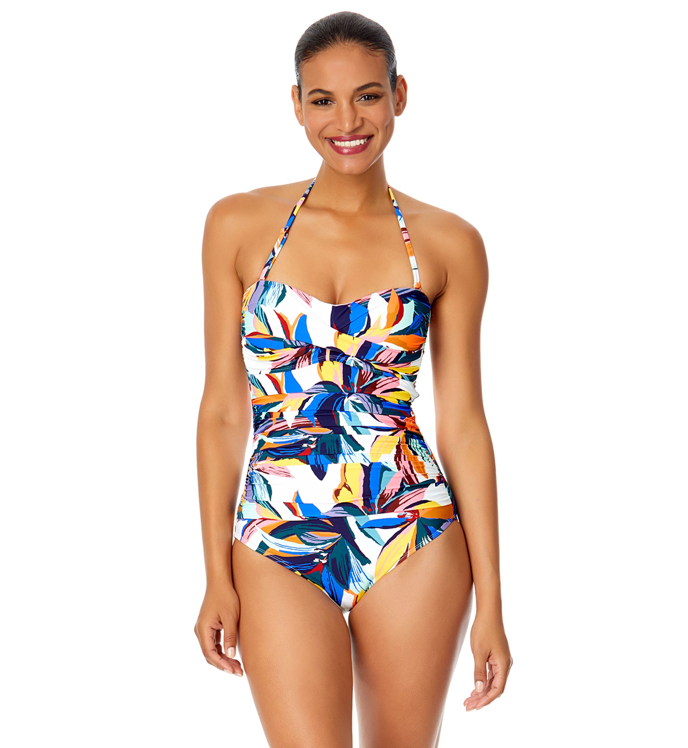 Gradient Floral Twist Front Strapless One Piece Swimsuit