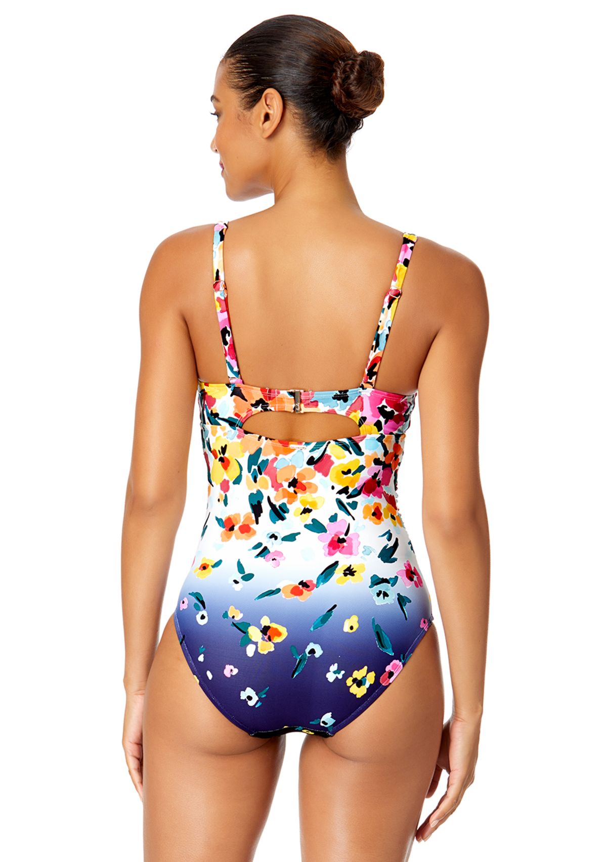 Gradient Floral Drape Front Underwire One Piece Swimsuit