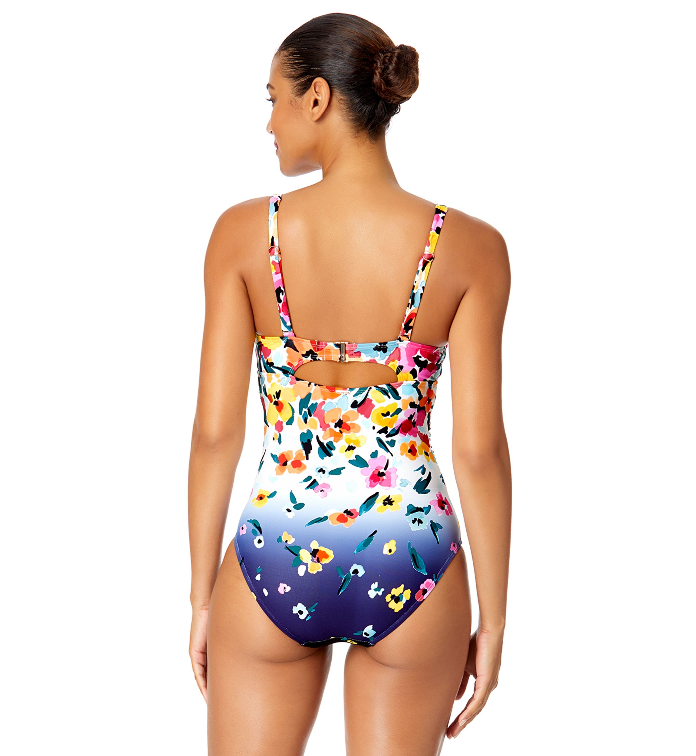 Gradient Floral Drape Front Underwire One Piece Swimsuit