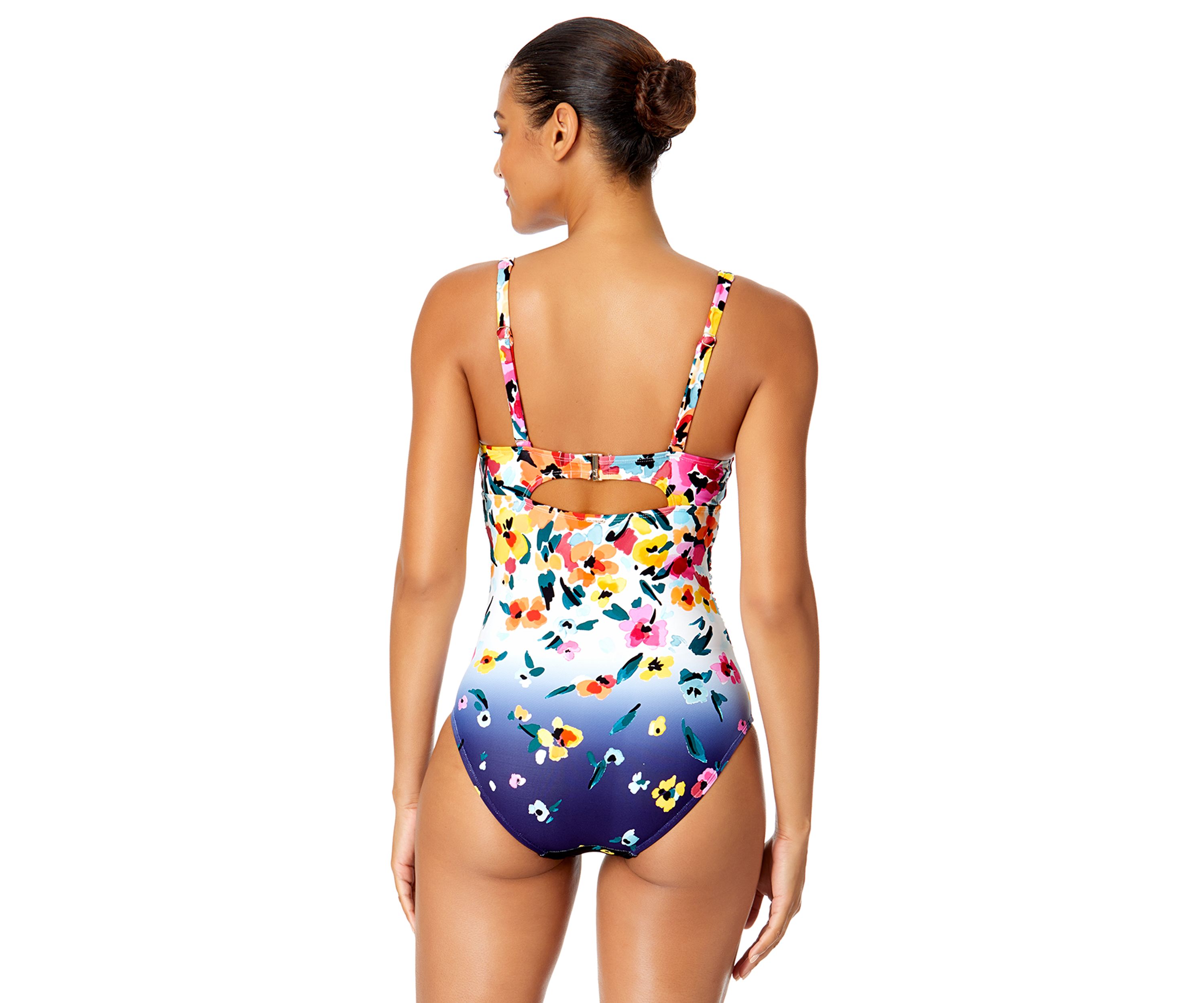 Gradient Floral Drape Front Underwire One Piece Swimsuit