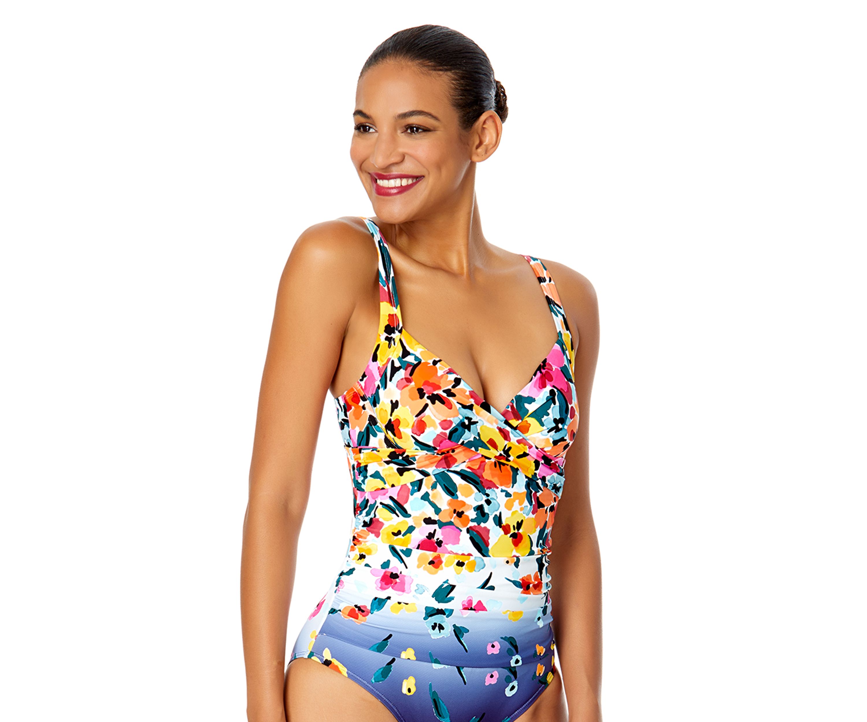 Gradient Floral Drape Front Underwire One Piece Swimsuit