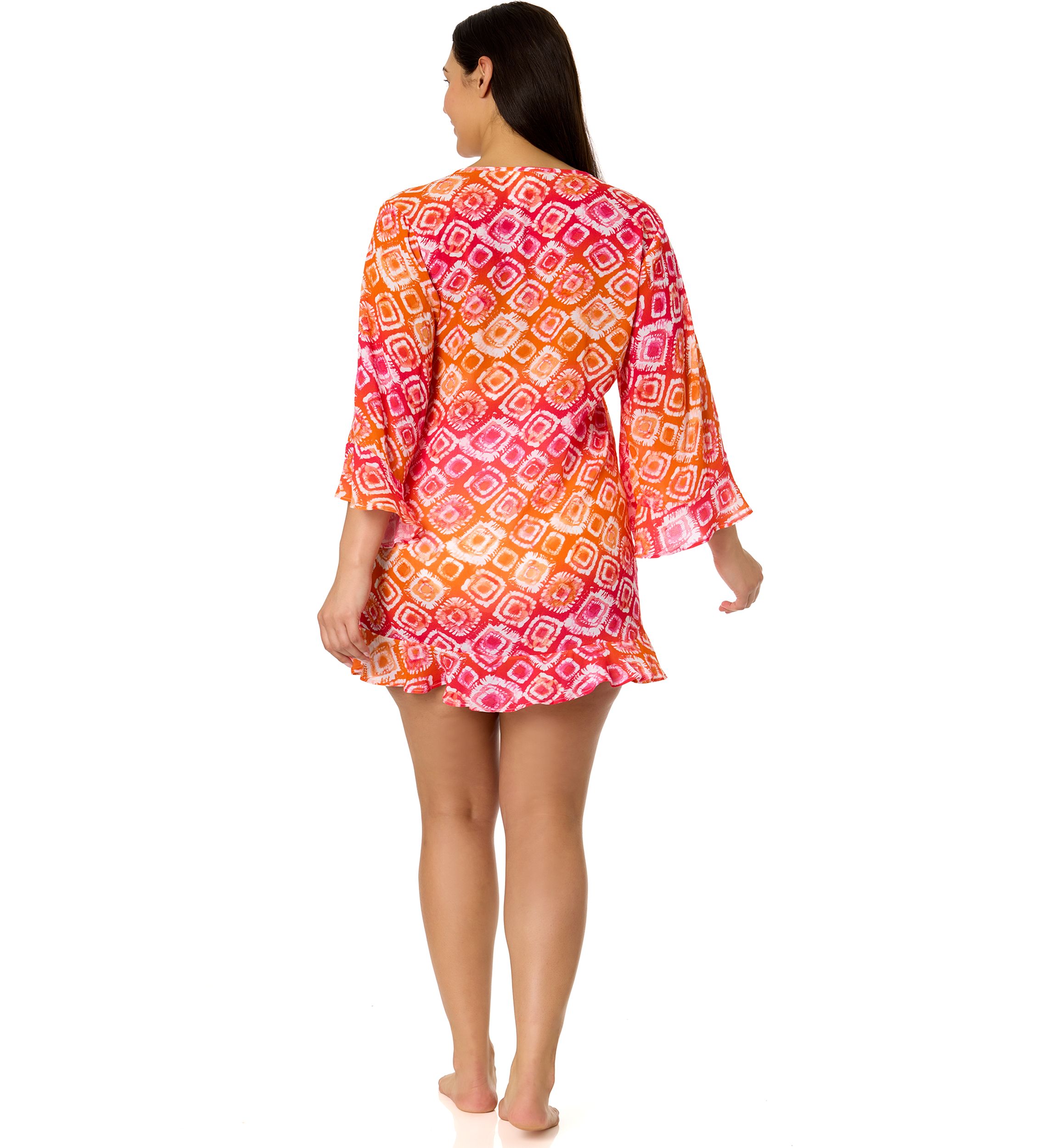 Plus Size Bell Sleeve Tie Dye Printed Swim Coverup