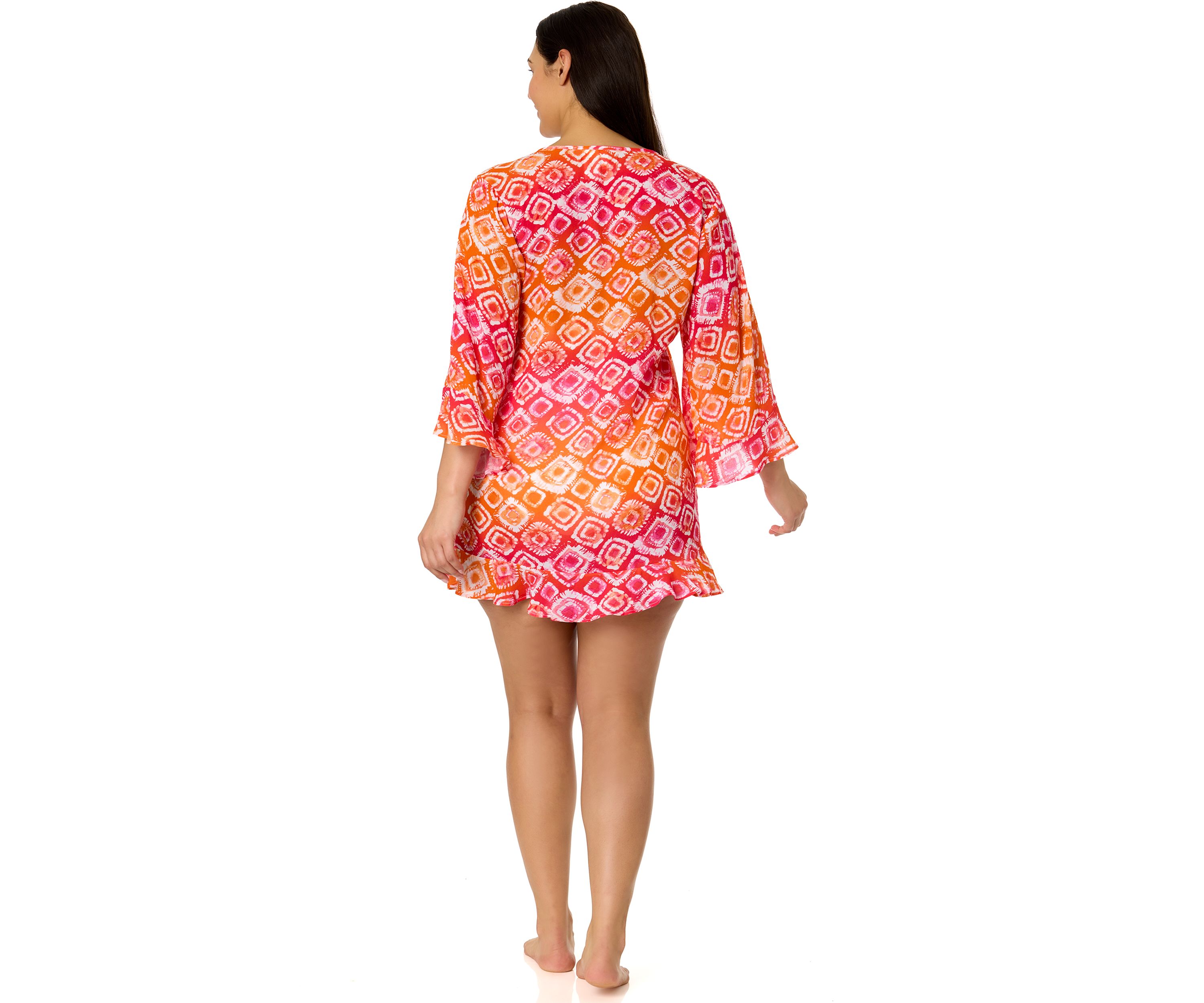 Plus Size Bell Sleeve Tie Dye Printed Swim Coverup