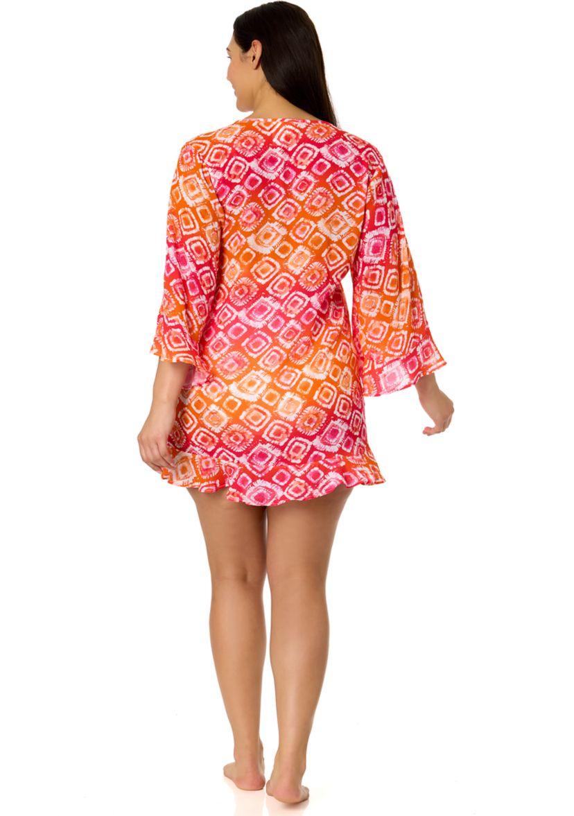 Plus Size Bell Sleeve Tie Dye Printed Swim Coverup
