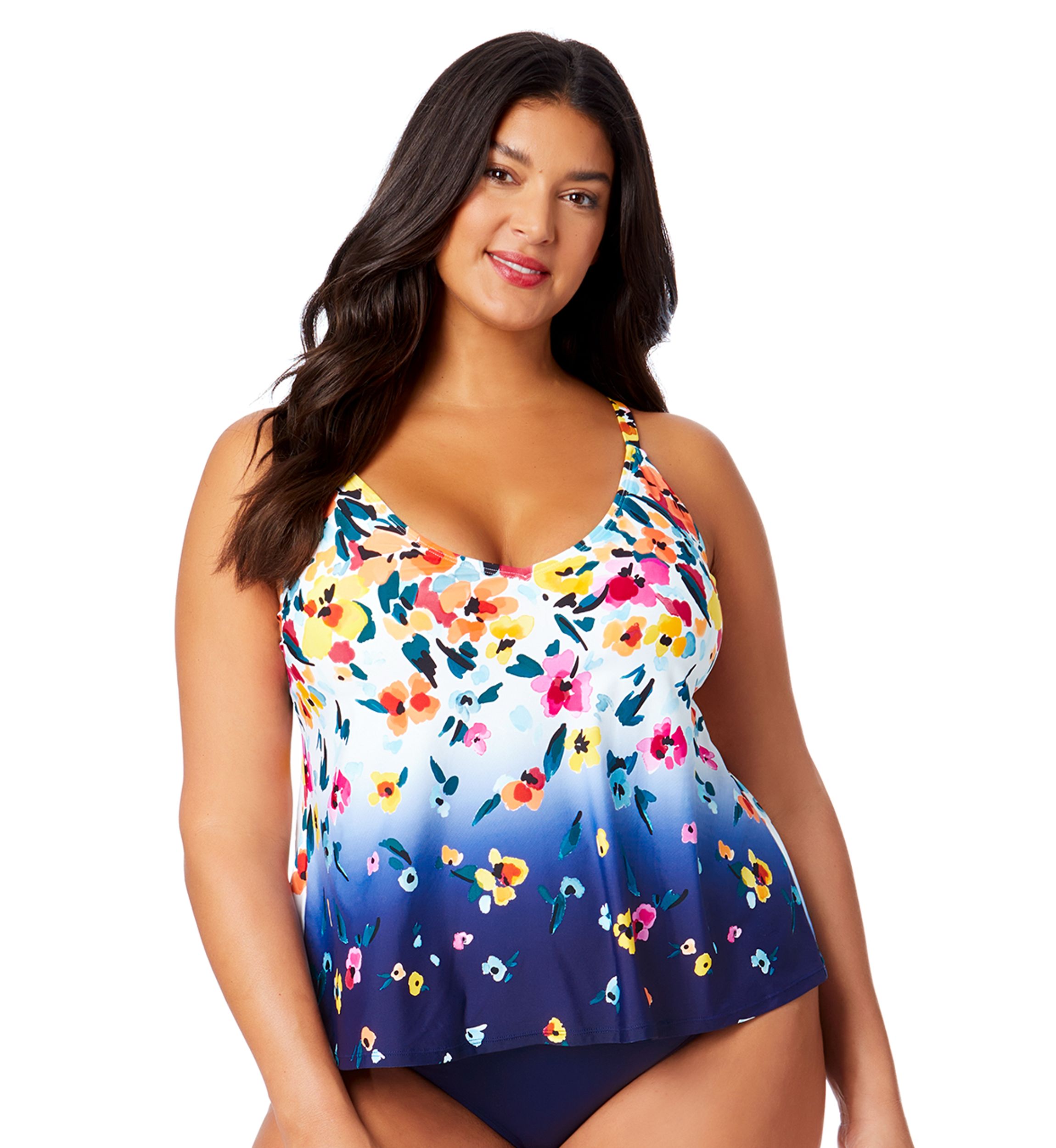 Plus Size Gradient Floral Tankini Swim Top 