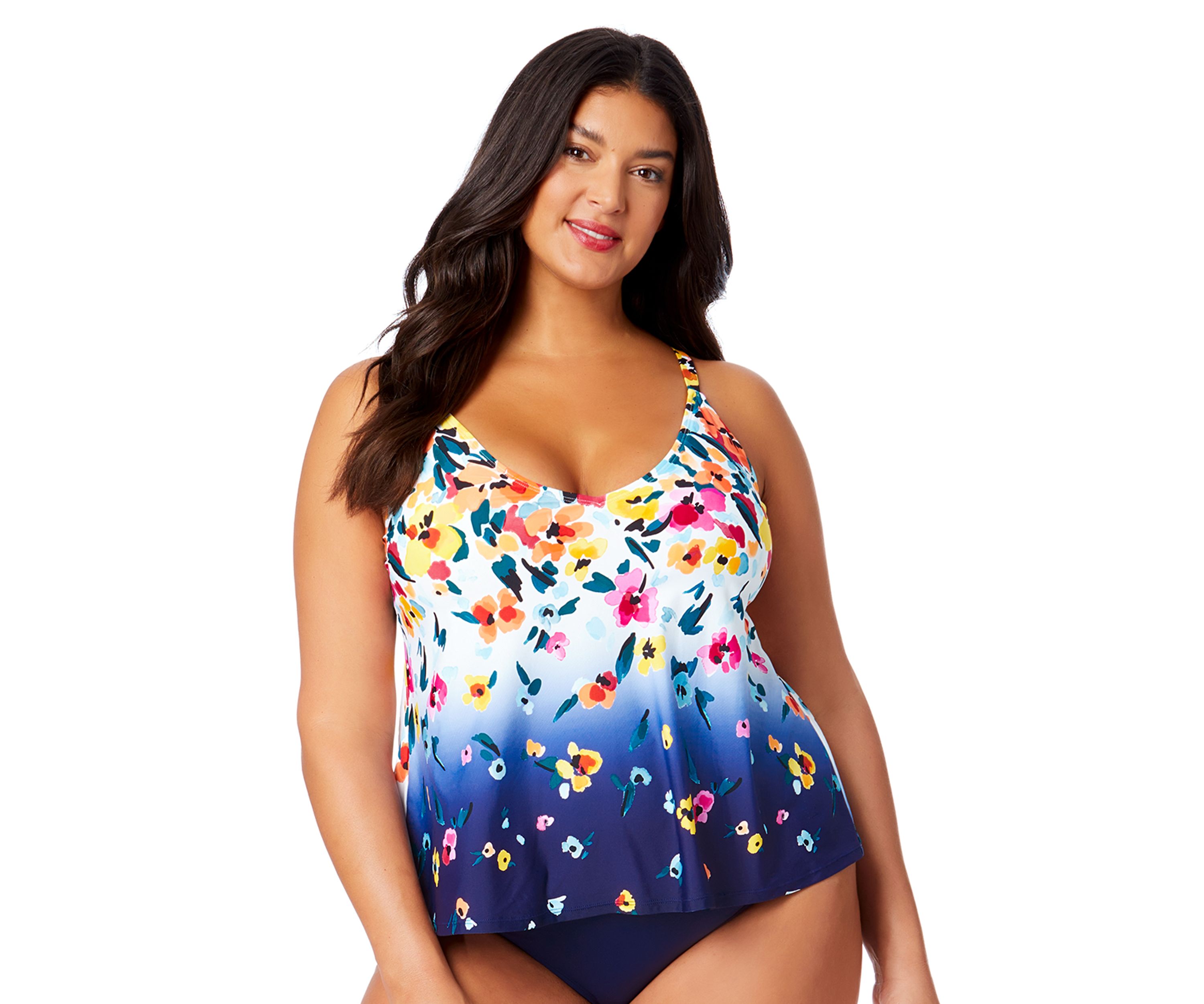 Plus Size Gradient Floral Tankini Swim Top 
